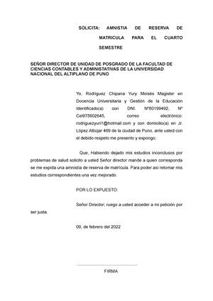 Formato Solicitud Solicitud modelo para presentar en universidades  nacionales - SOLICITA: AMNISTIA - Studocu