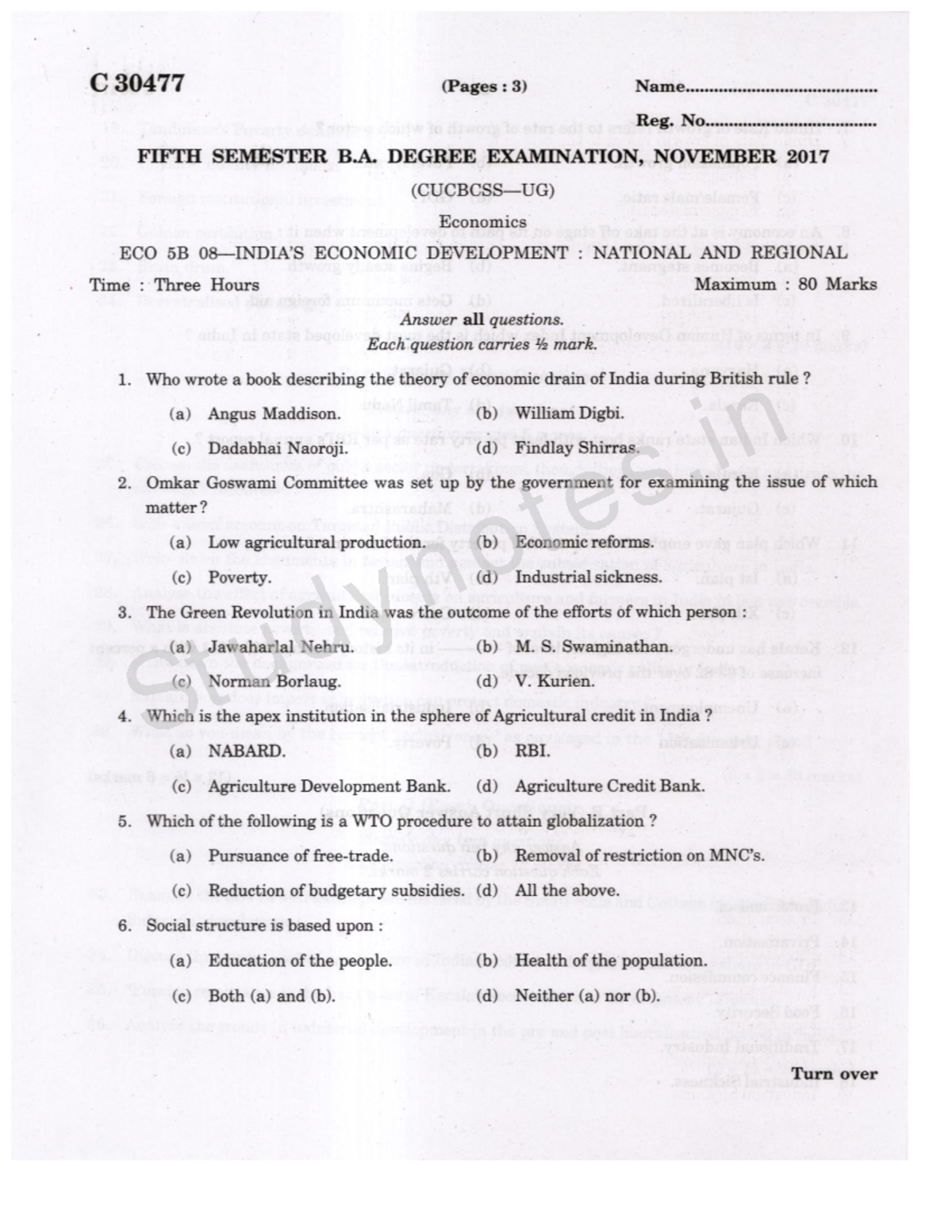 Indian economic development - ba programme history - St u dynot e s. in ...