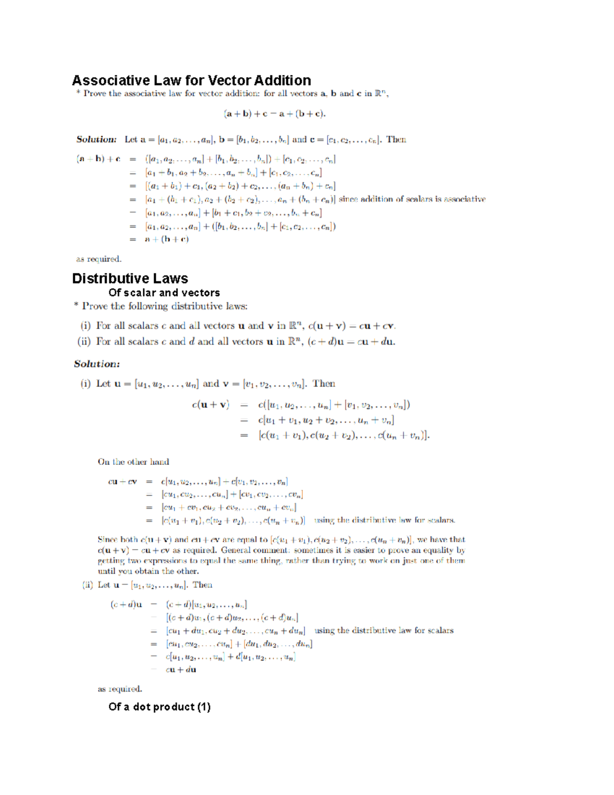 Math1002 Proof Exercise - Associative Law for Vector Addition ...