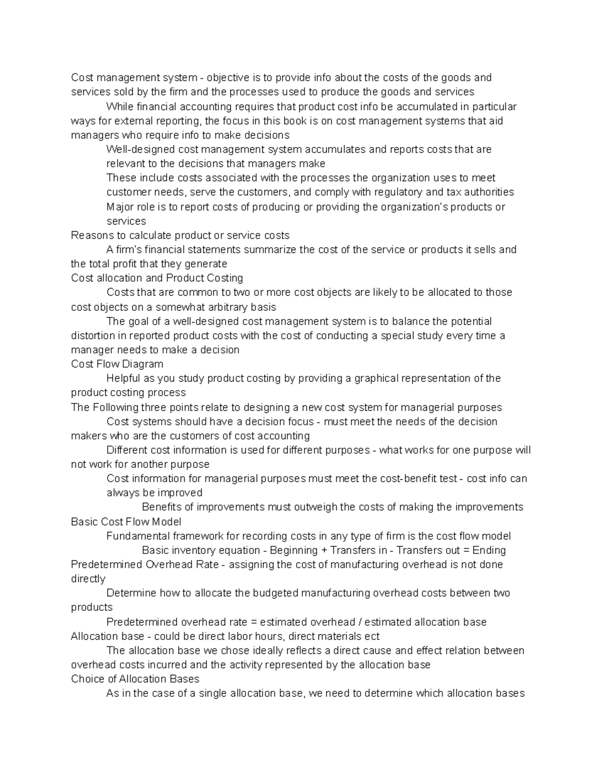 Acctchapter 6 - Book Notes - Cost management system - objective is to ...