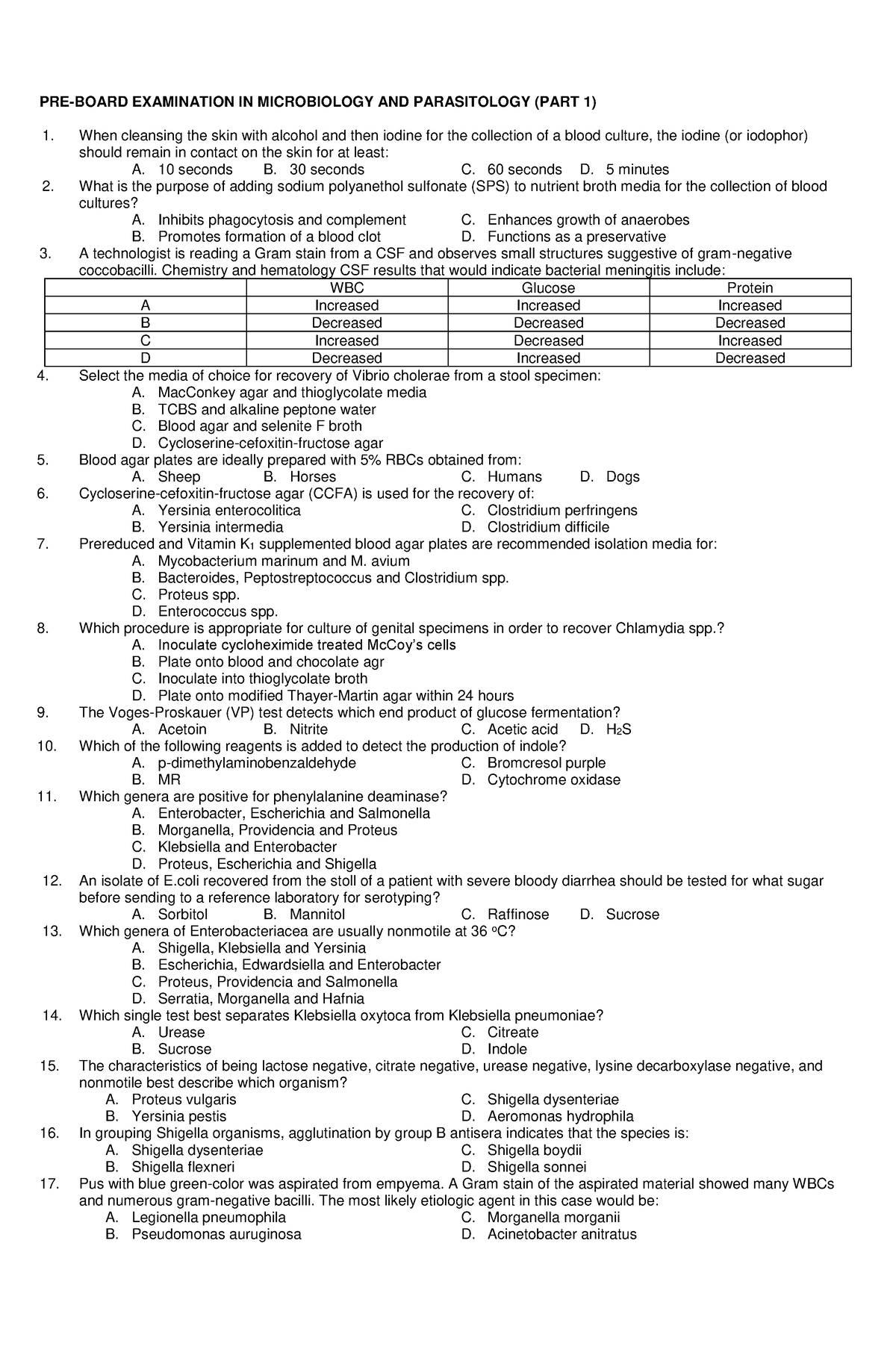 PART 1 - Practice questions - PRE-BOARD EXAMINATION IN MICROBIOLOGY AND ...