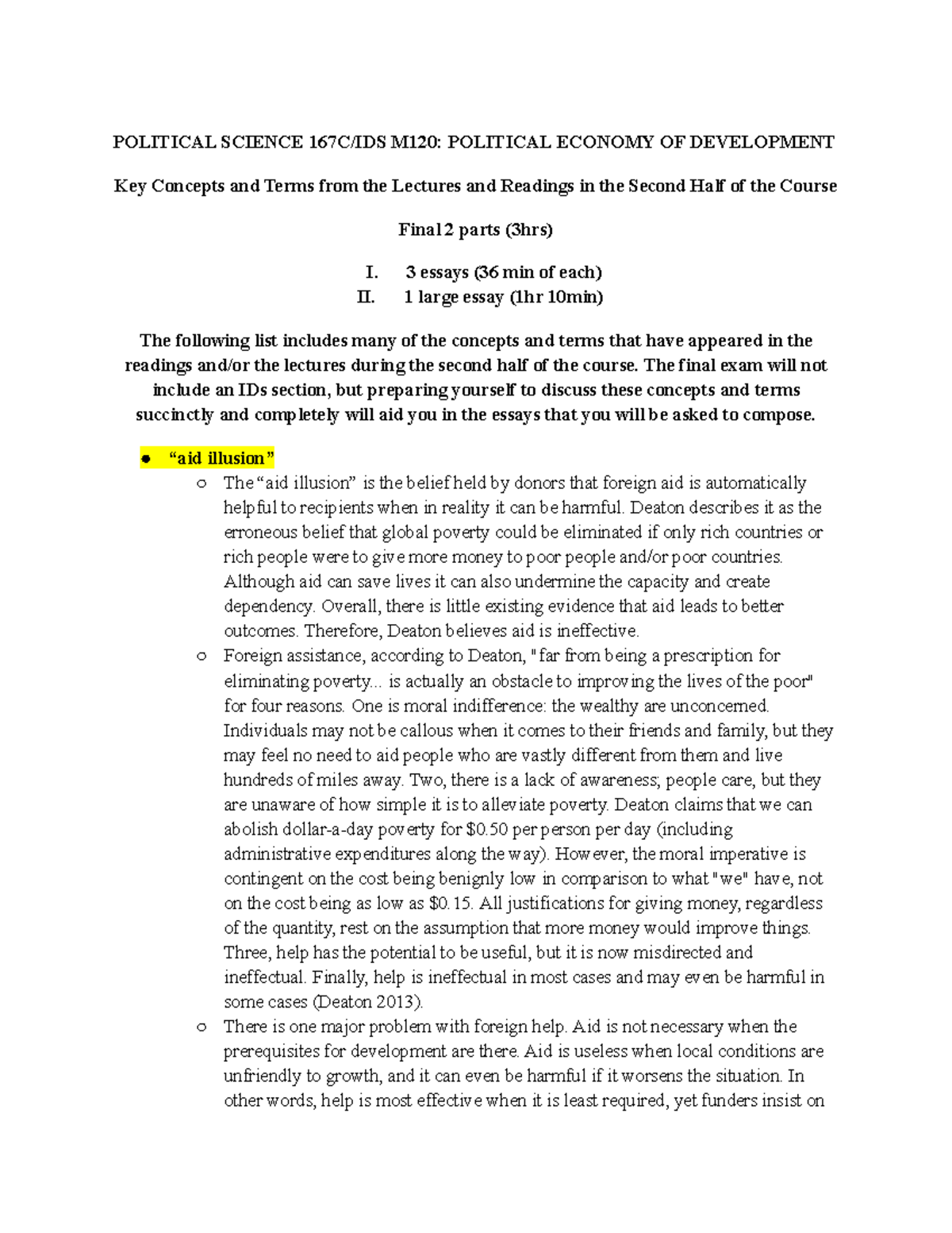 PS167 Final Study Guide - POLITICAL SCIENCE 167C/IDS M120: POLITICAL ...