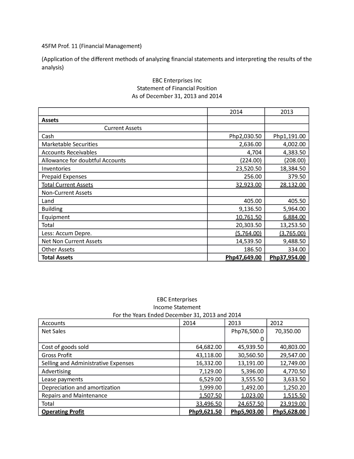 assignment financial analysis