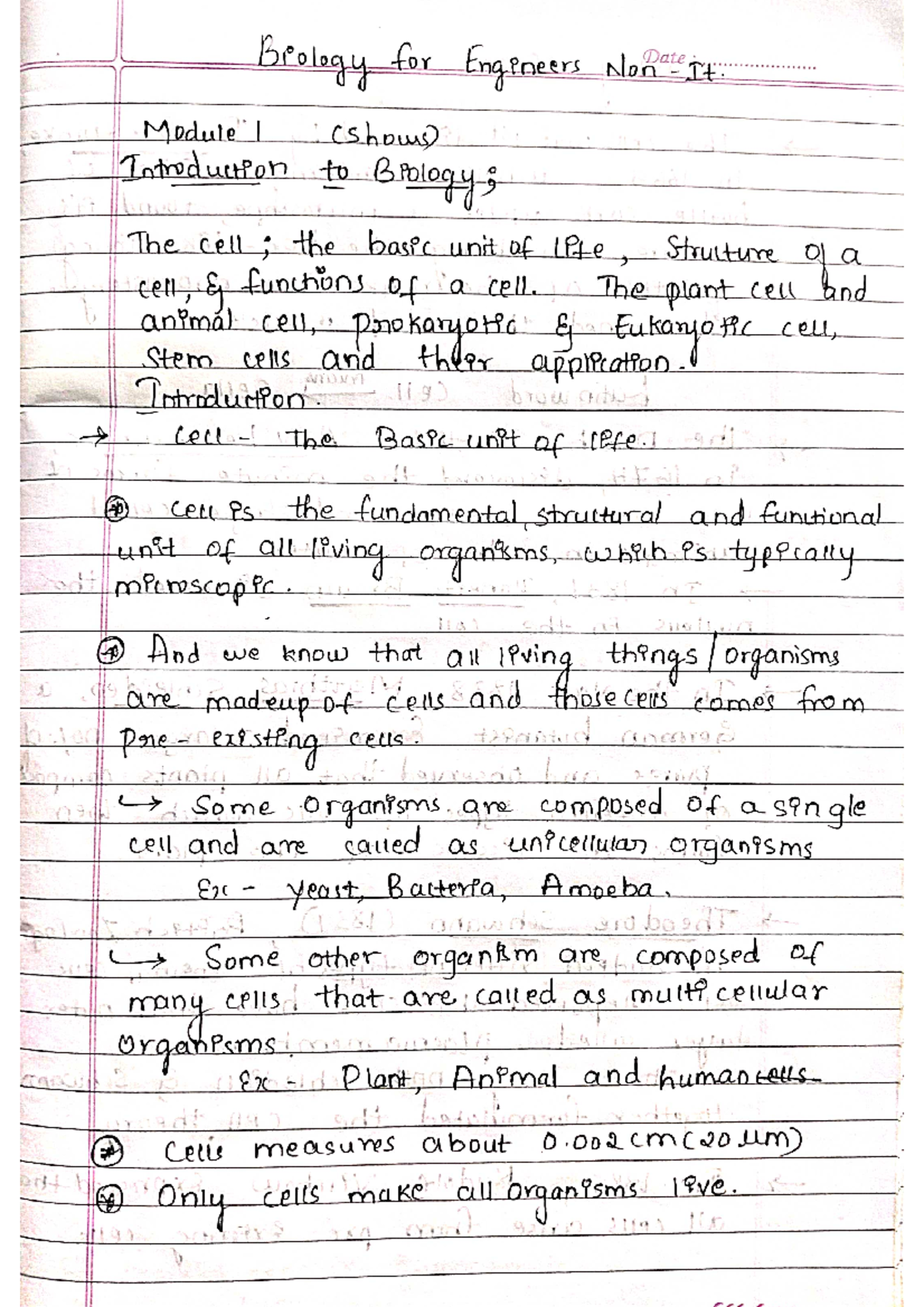 Biology For Engineers The plant cell and animal cell, Prokaryotic