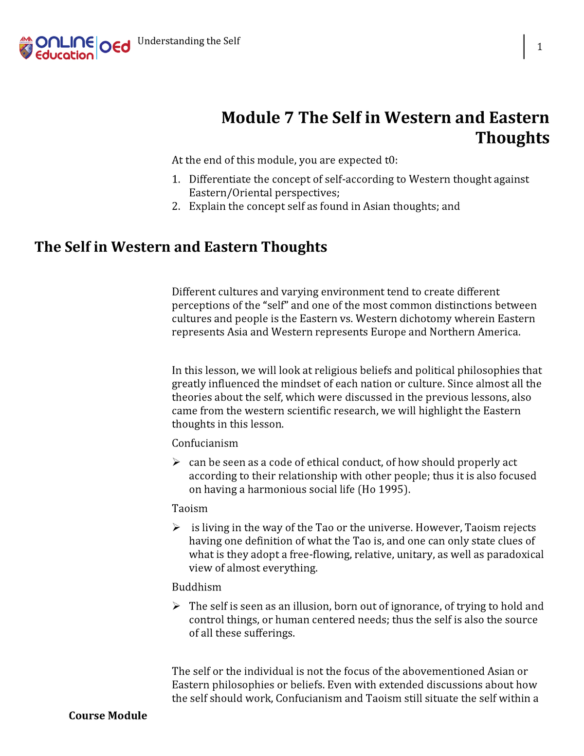 the self in western and eastern thoughts essay