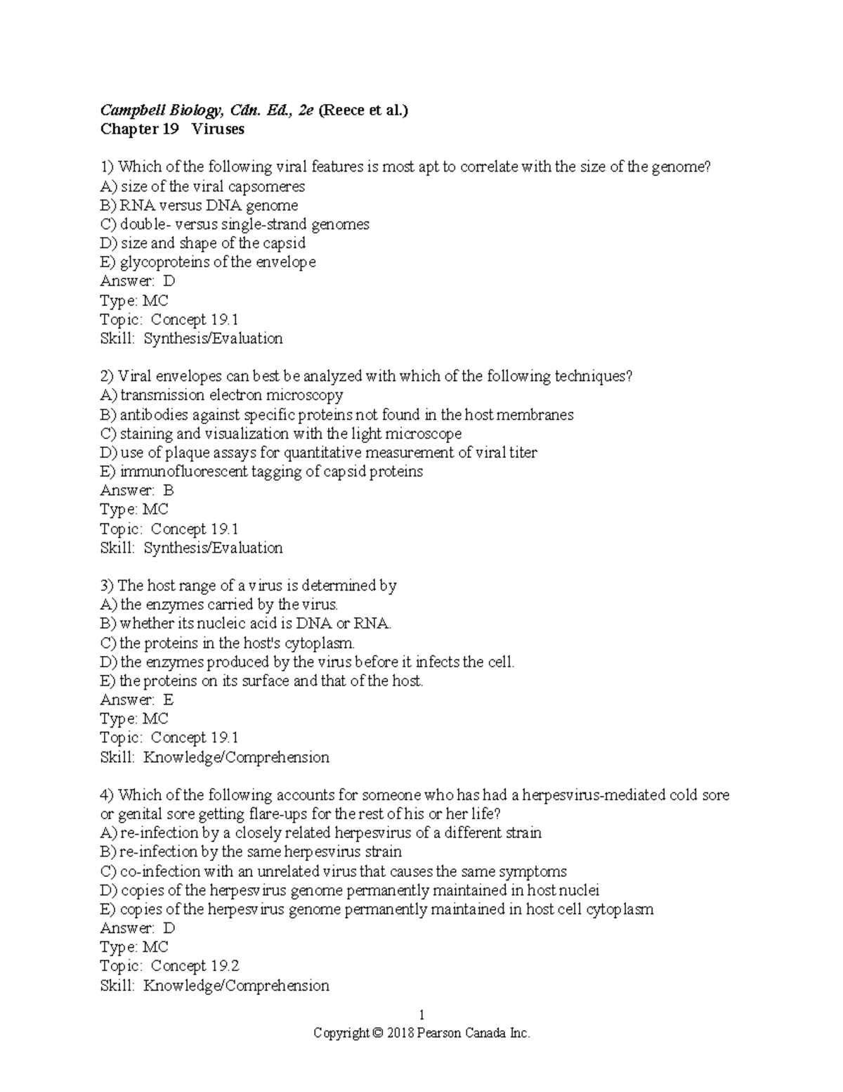 Chapter 19 - Test bank for Campbell Biology, Cdn. Ed., 2e (Reece et al ...