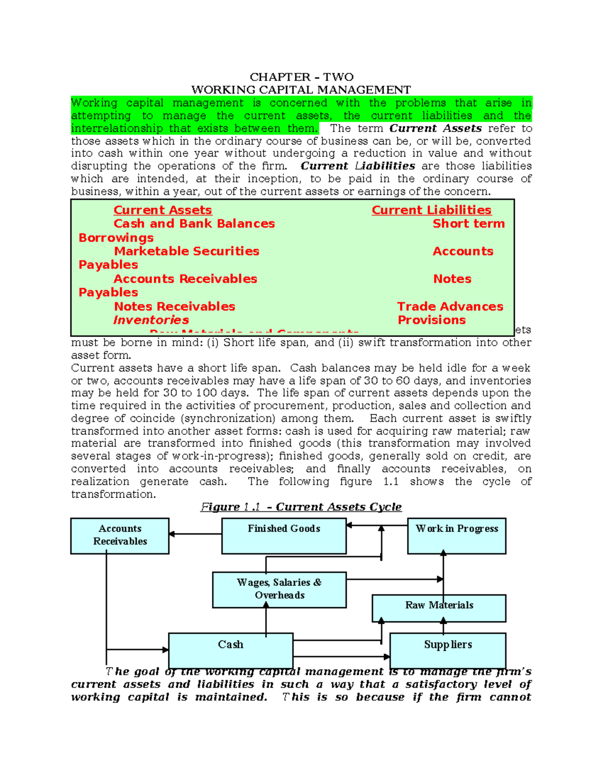 FM 2 CH 2 Working Capital Management - CHAPTER – TWO WORKING CAPITAL ...