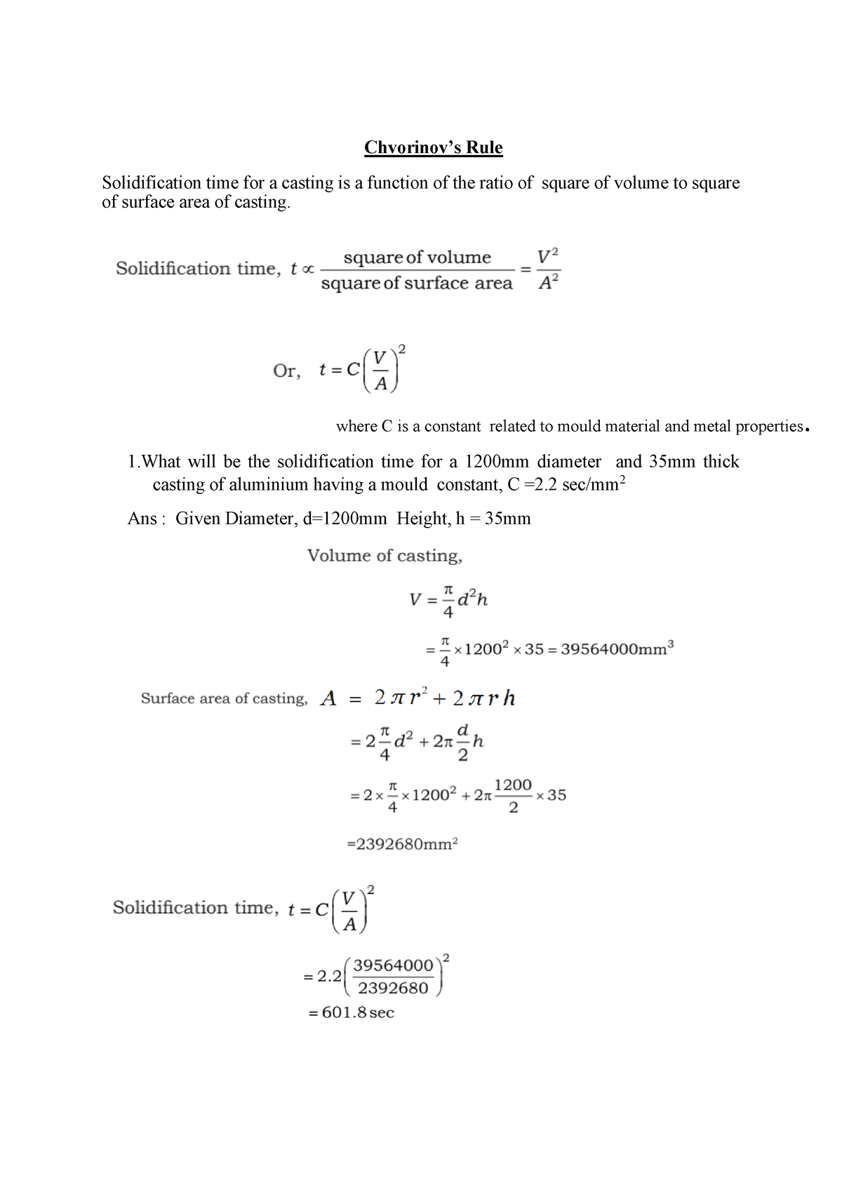 Production technology module 1 part 7 - Rule Solidification time for a ...