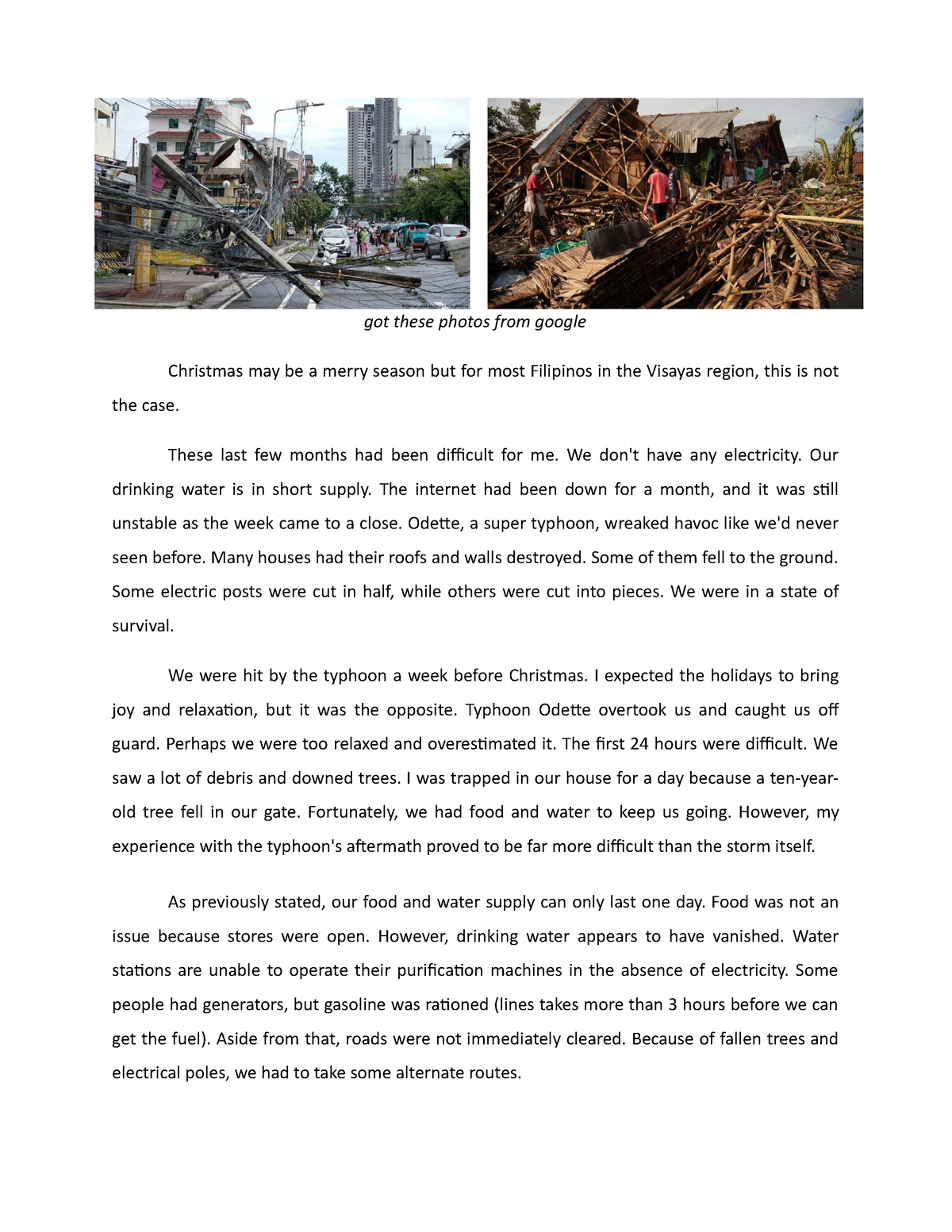 write an essay about your experience during the typhoon odette