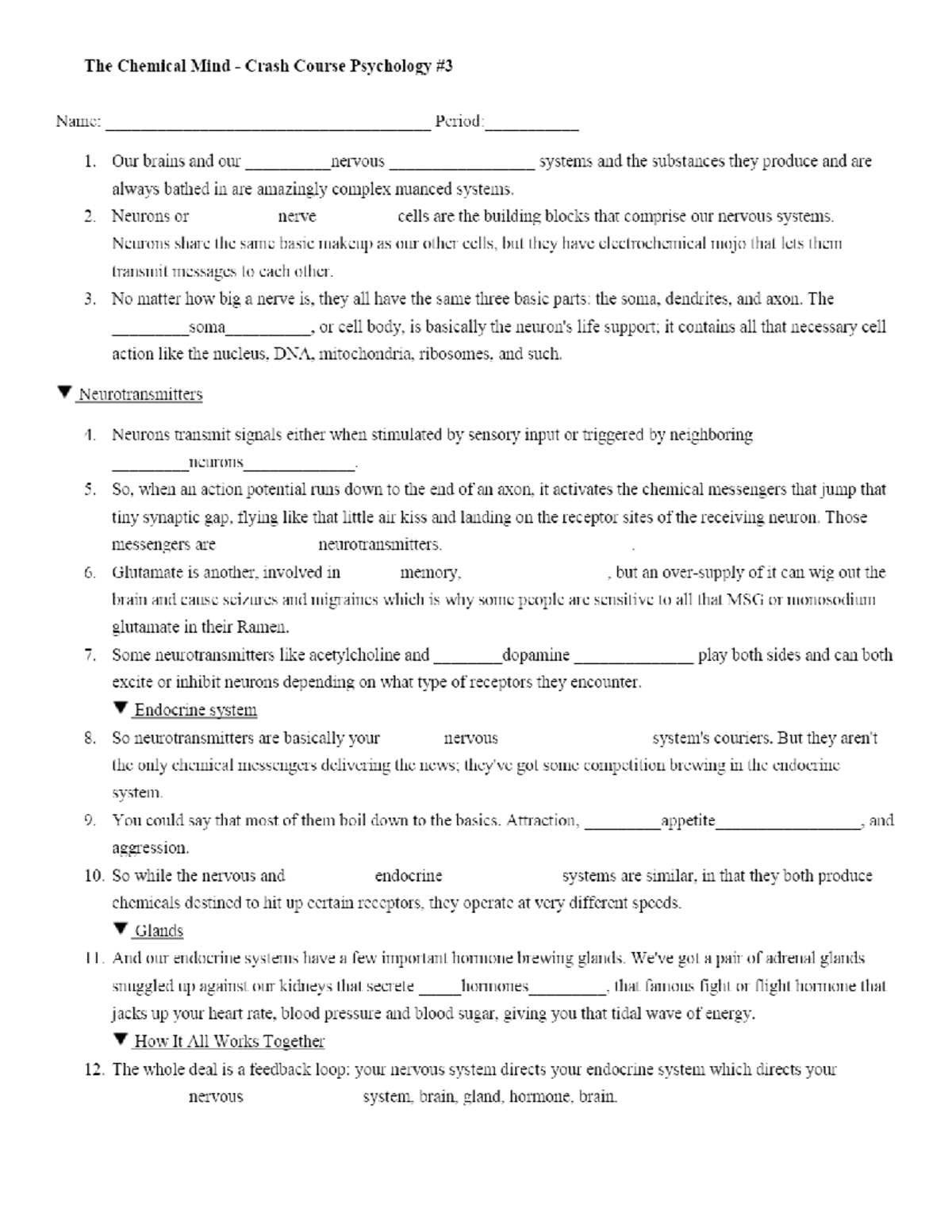 psychology crash course worksheets