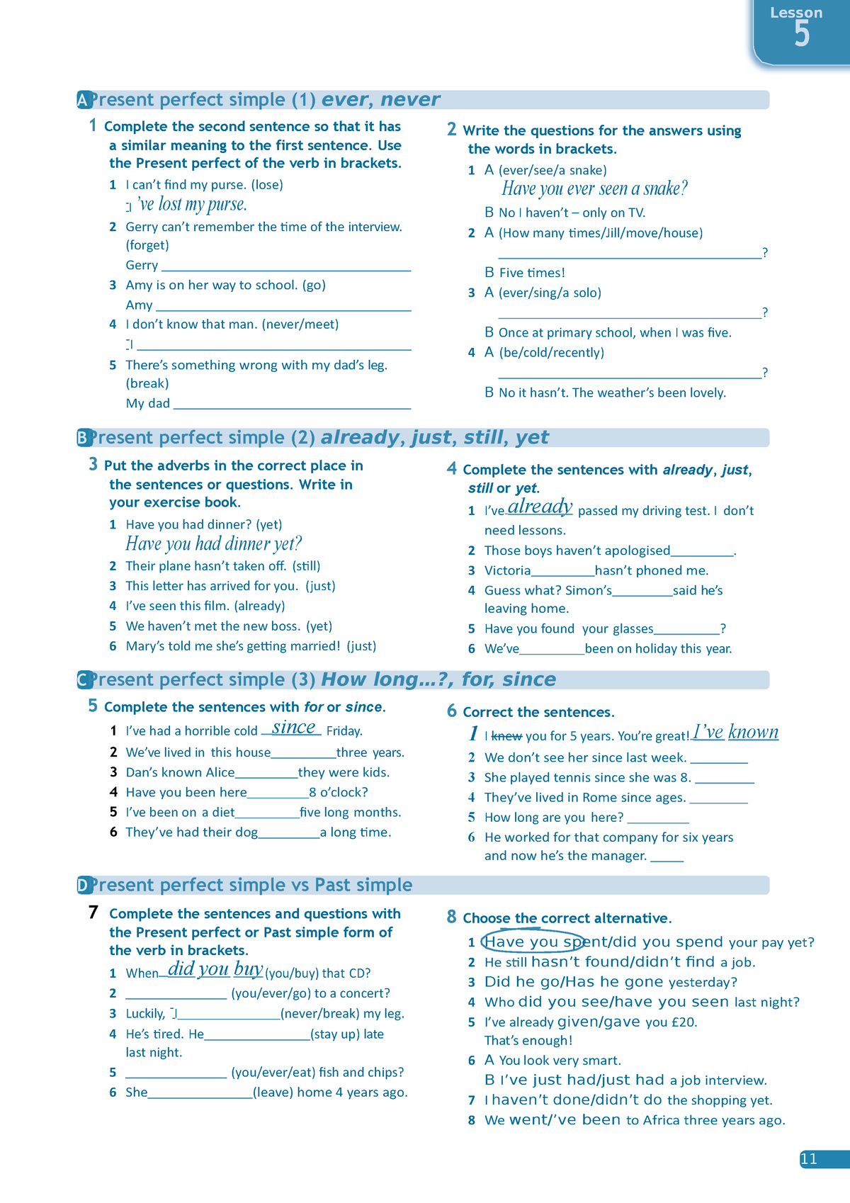 Present Perfect 2 - Lesson 1 Complete The Second Sentence So That It ...