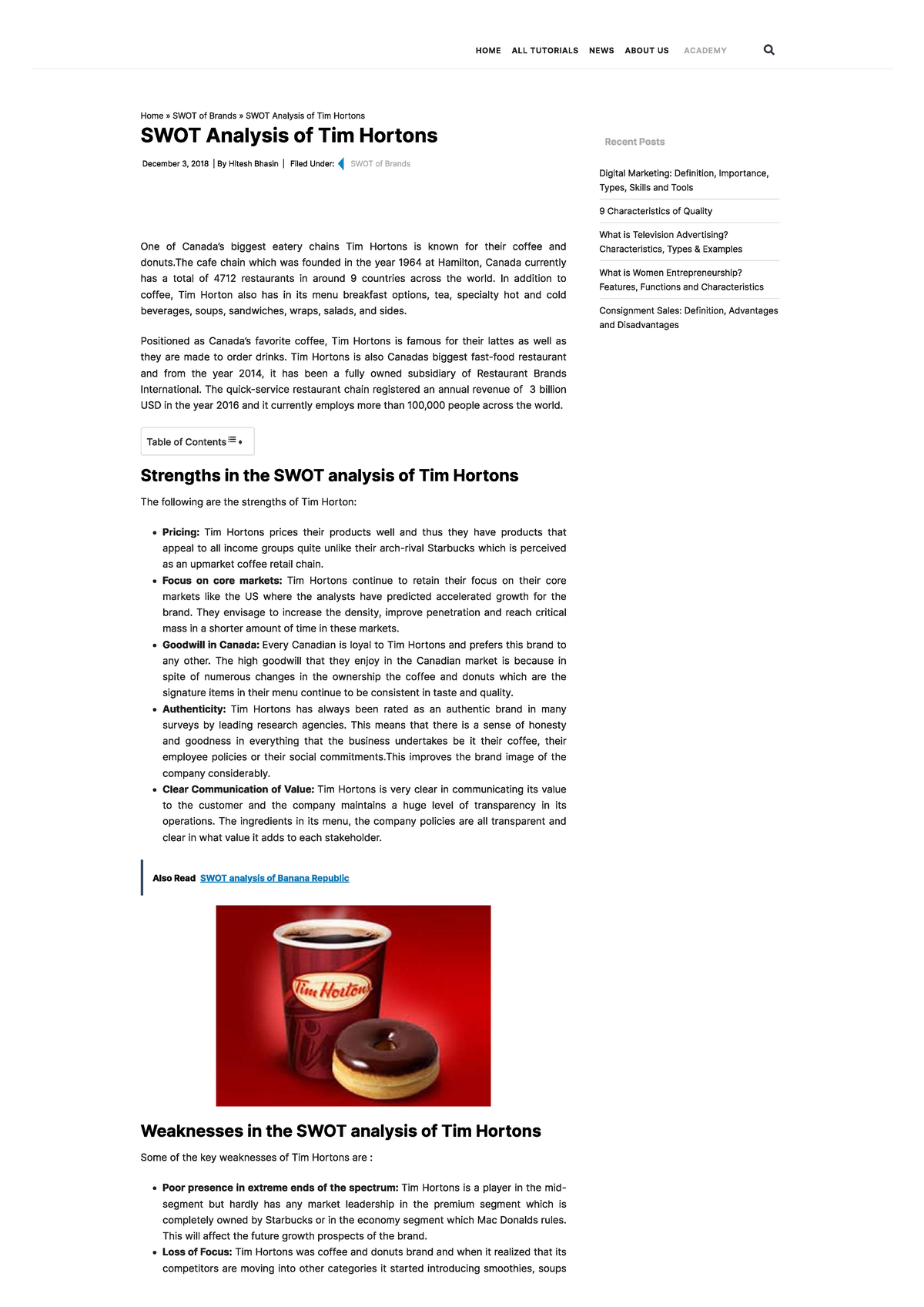 06. Swot Analysis Of Tim Hortons - MRKT 621 - Studocu