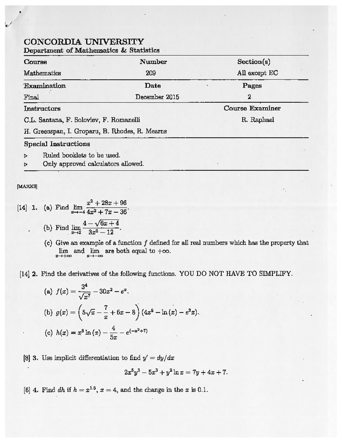 MATH 209 Final EXAM DEC 2015 - COMM 217 - Concordia - Studocu