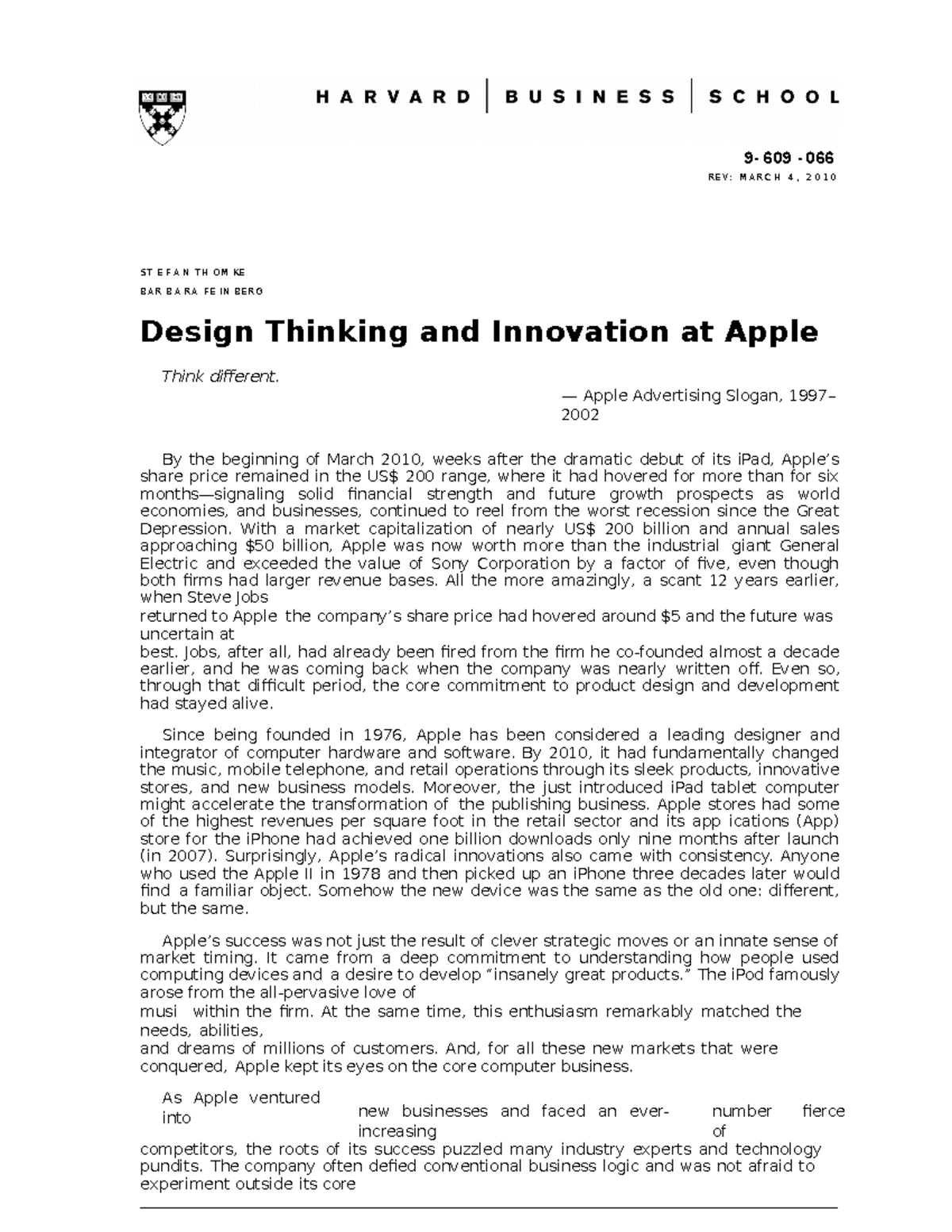 Apple-Design HBR Case 2010 - 9- 609 - 066 R E V: M A RC H 4 , 2 0 10 ST ...