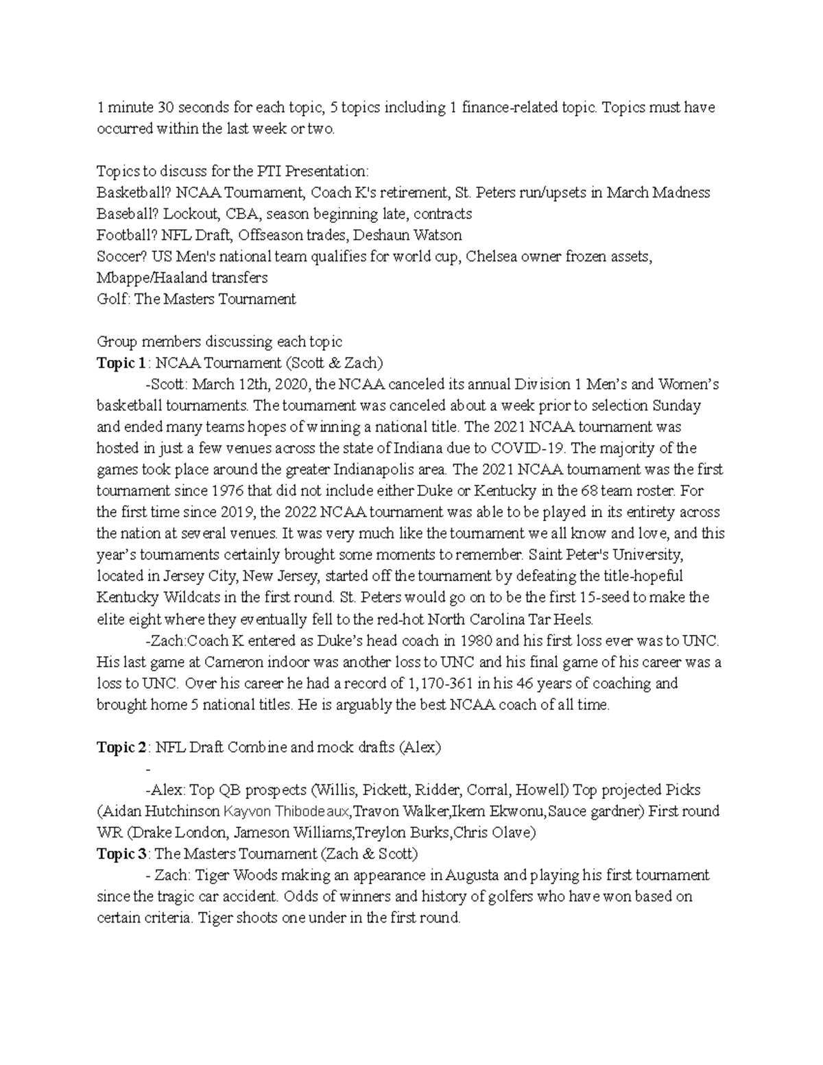 PTI Presentation Script - 1 minute 30 seconds for each topic, 5 topics ...