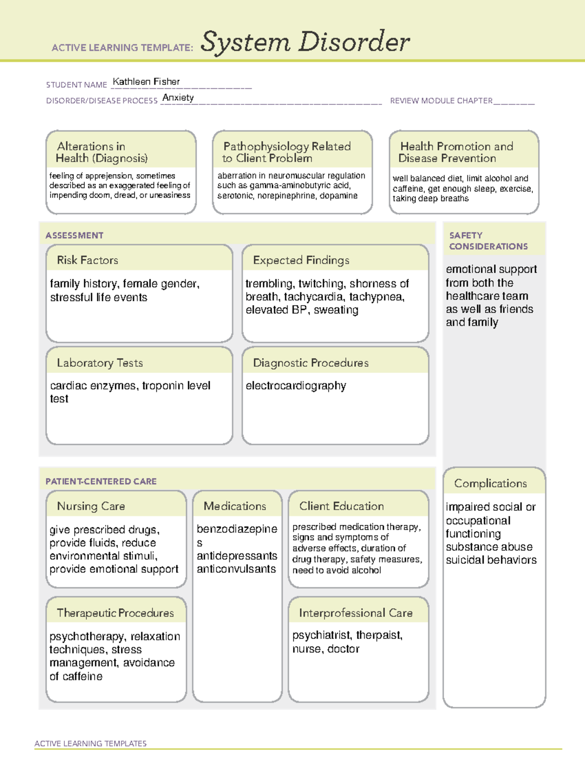 Systemdisorder anxiety ACTIVE LEARNING TEMPLATES System Disorder