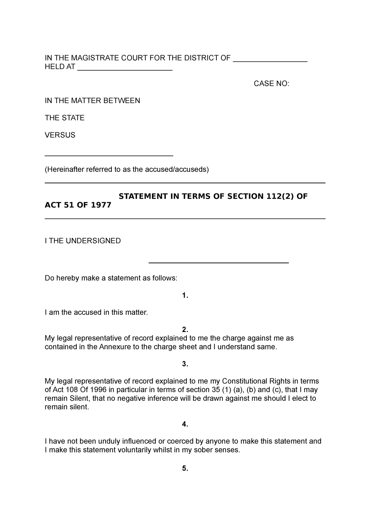 Section 112(2) - IN THE MAGISTRATE COURT FOR THE DISTRICT OF ...