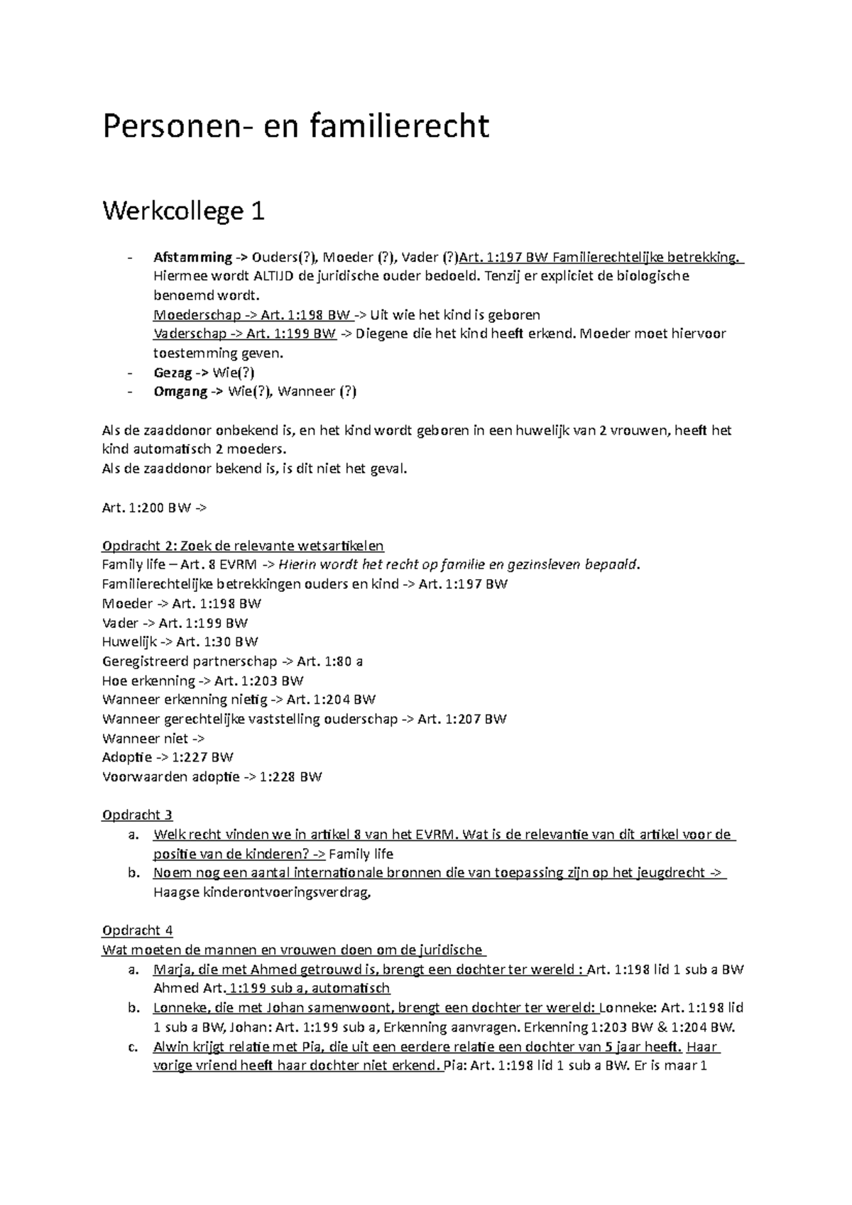 Personen En Familierecht - Personen- En Familierecht Werkcollege 1 ...