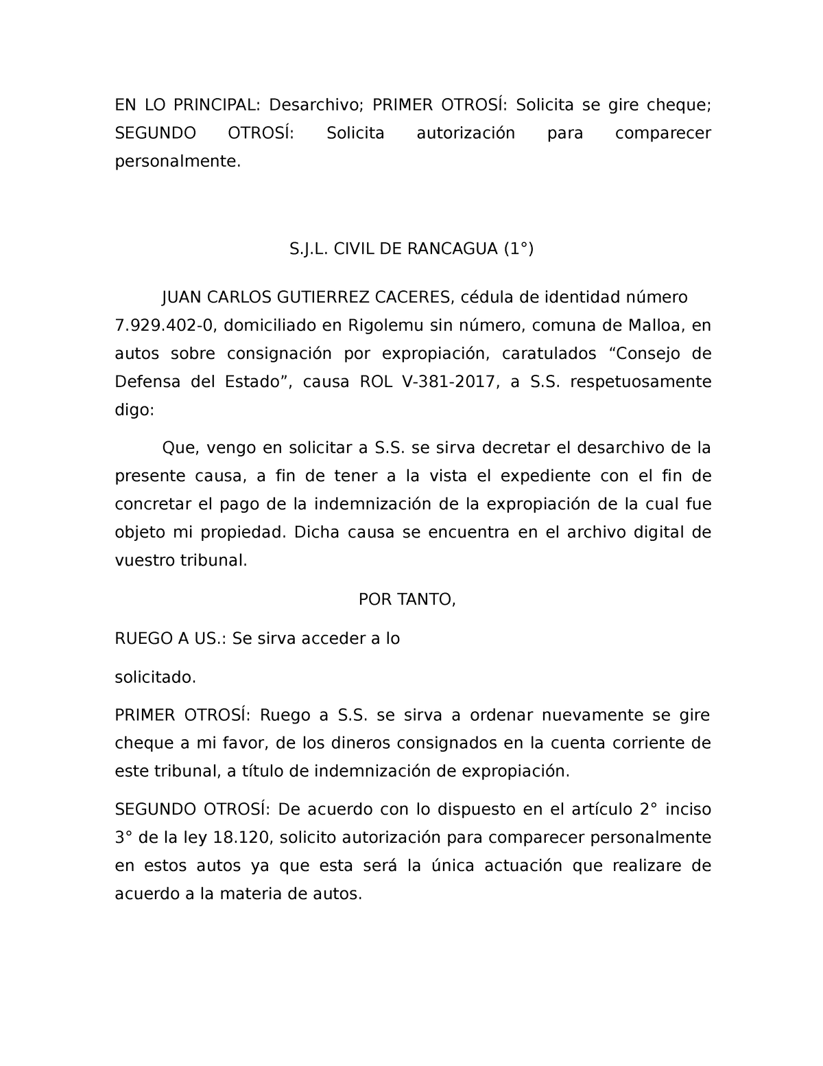 Desarchivo Gutierrez En Lo Principal Desarchivo Primer OtrosÍ Solicita Se Gire Cheque 8153