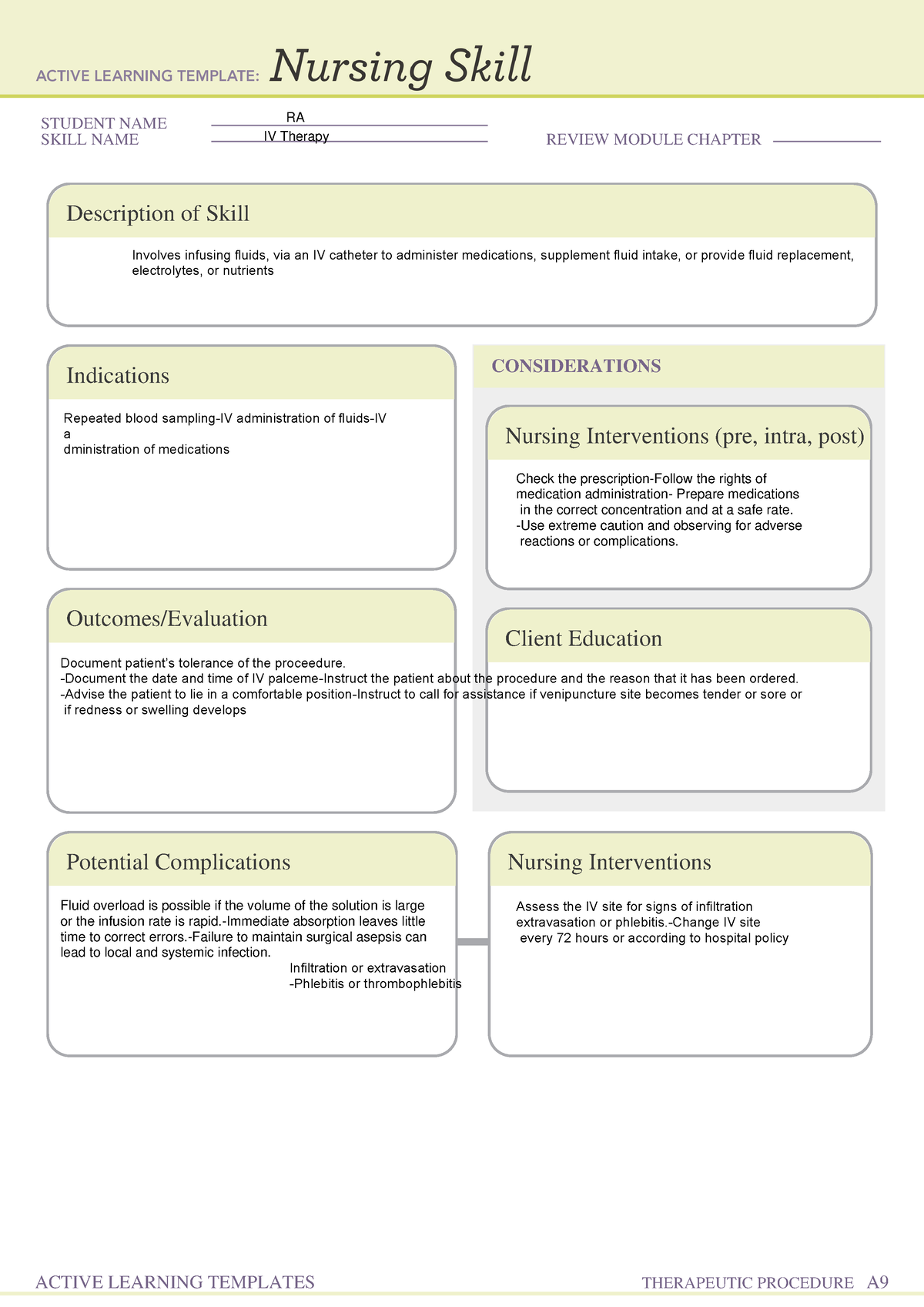 Nursing Skill form - yo mom - STUDENT NAME SKILL NAME REVIEW MODULE ...