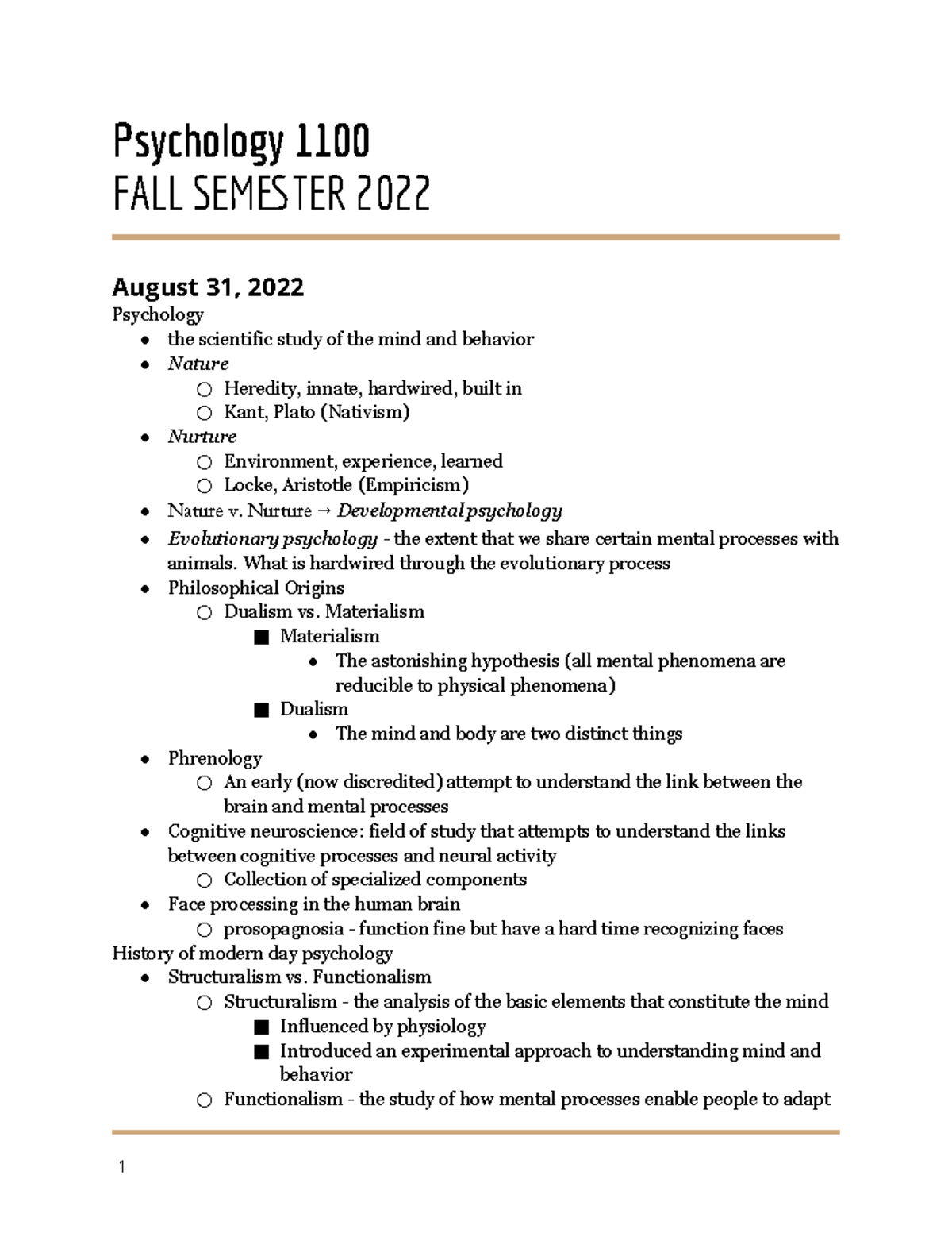 PSYC 1100 - Psych 1100 Suanda Exam 1 Notes - Psychology 1100 FALL ...