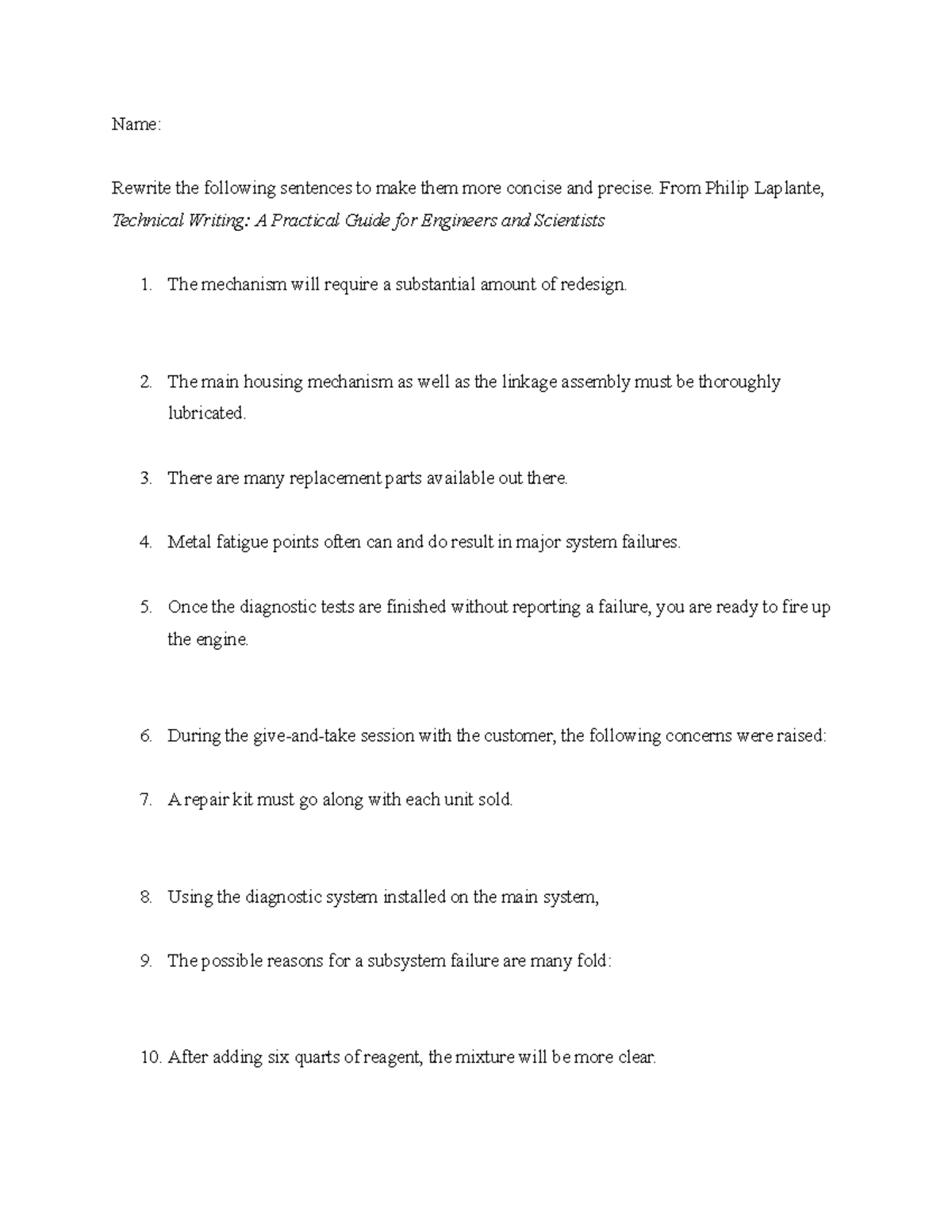 Precision and concision homework Name Rewrite the following