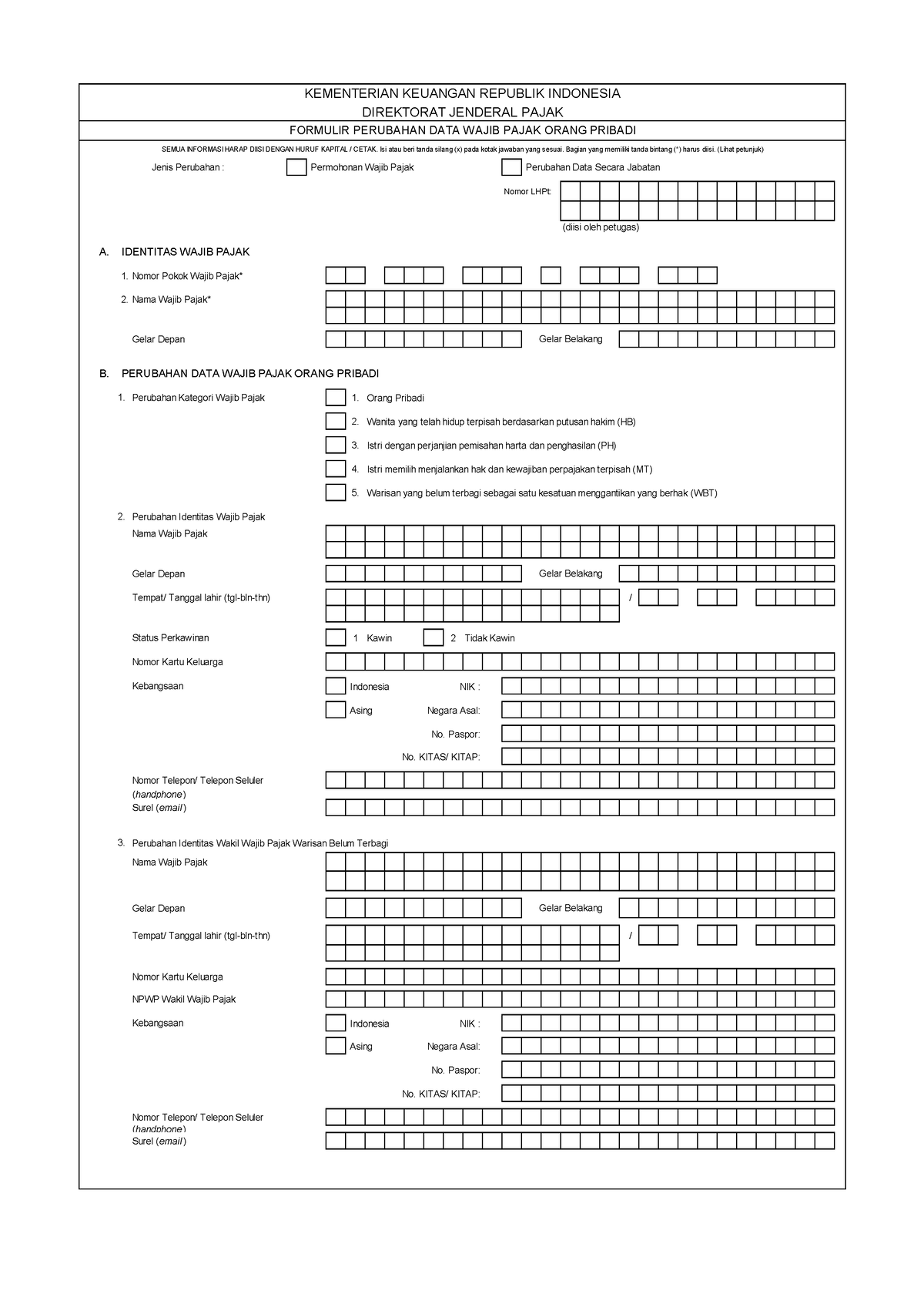 4. Formulir Perubahan Data OP - Jenis Perubahan : Permohonan Wajib ...