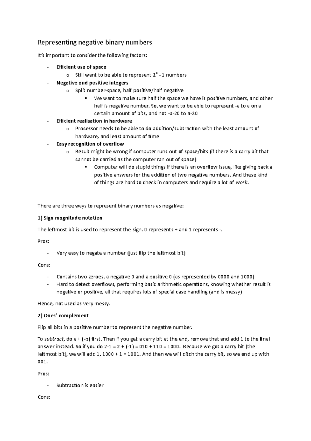 Lecture 2 notes - Representing negative binary numbers It’s important ...