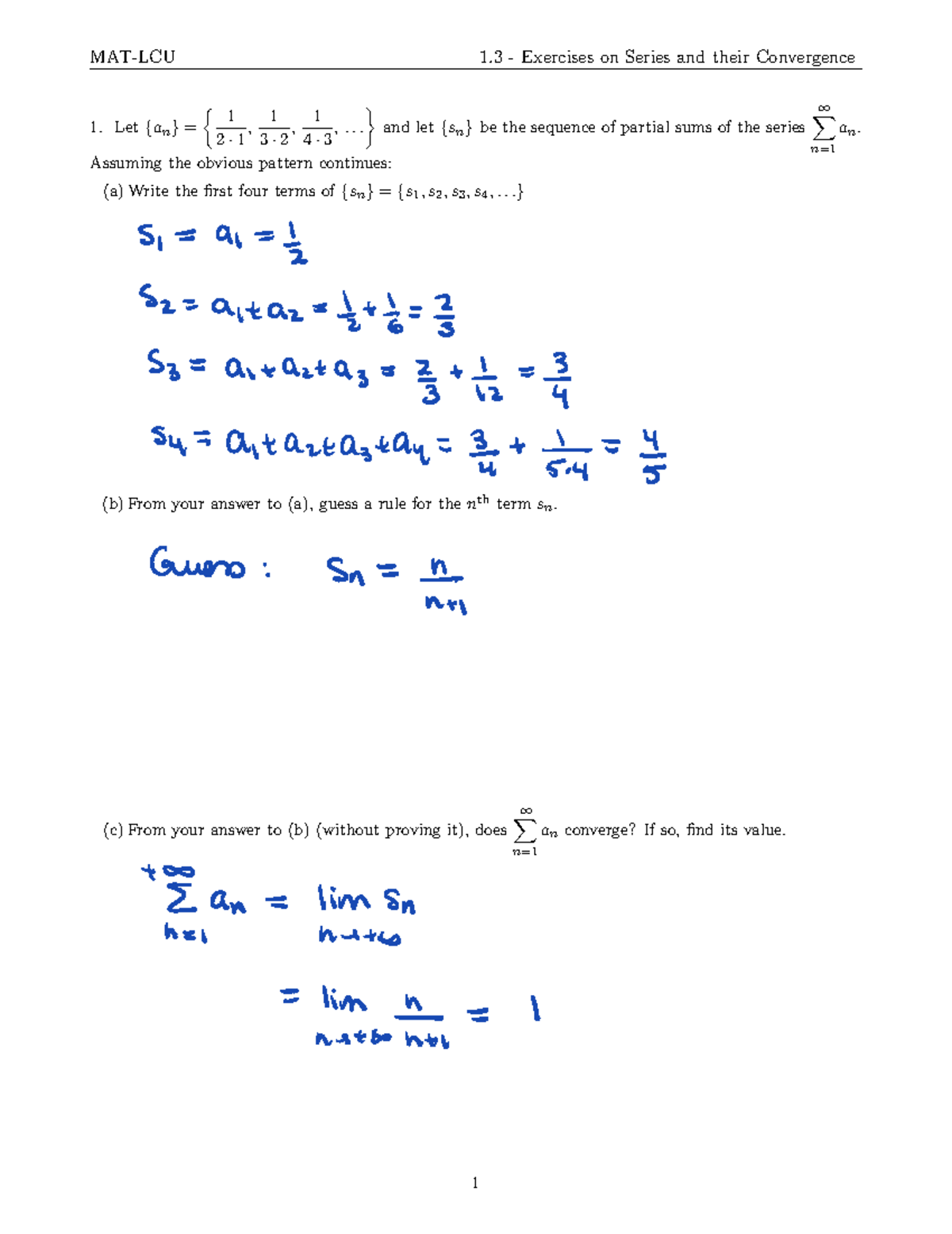 Math 222 calculus 3 practice - MAT-LCU 1 - Exercises on Series and ...