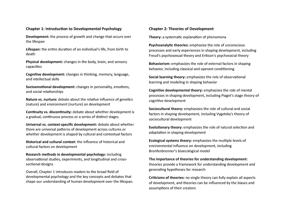 PT 1 Reviewer - Dev Psych - Chapter 1: Introduction To Developmental ...