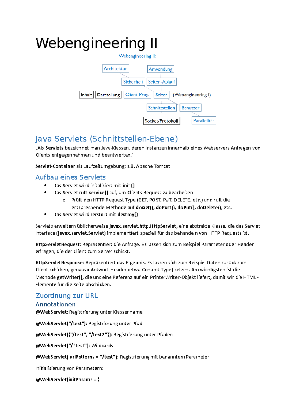 Zusammenfassung - Webengineering II - Webengineering II Java Servlets ...