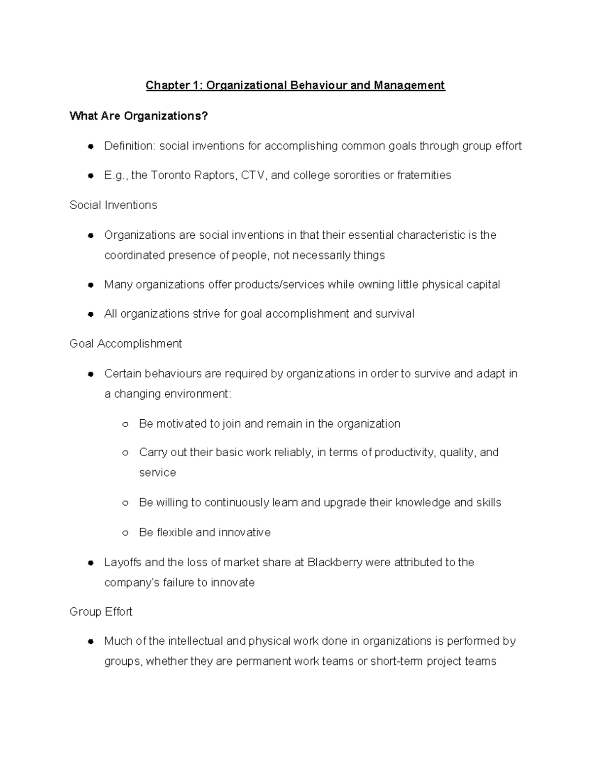 BU288 textbook notes-1 - Chapter 1: Organizational Behaviour and ...