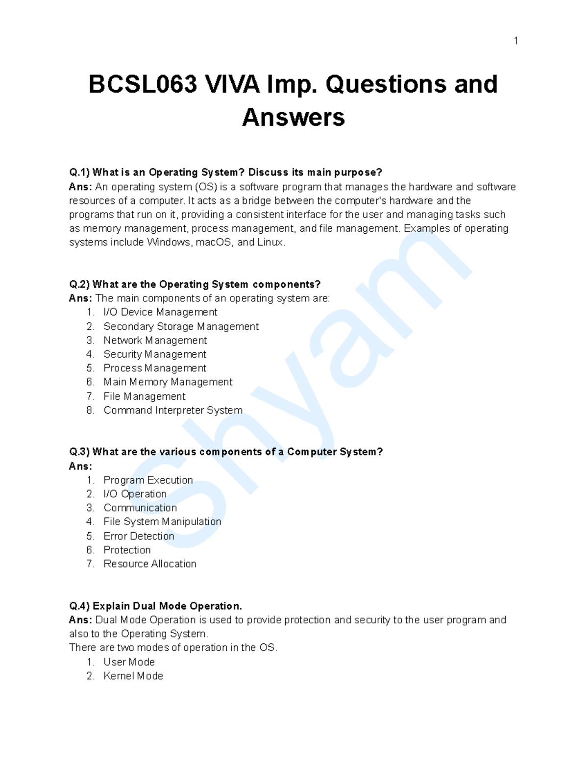 BCSL063 VIVA Important Questions and Answers Shyam BCSL063 VIVA Imp