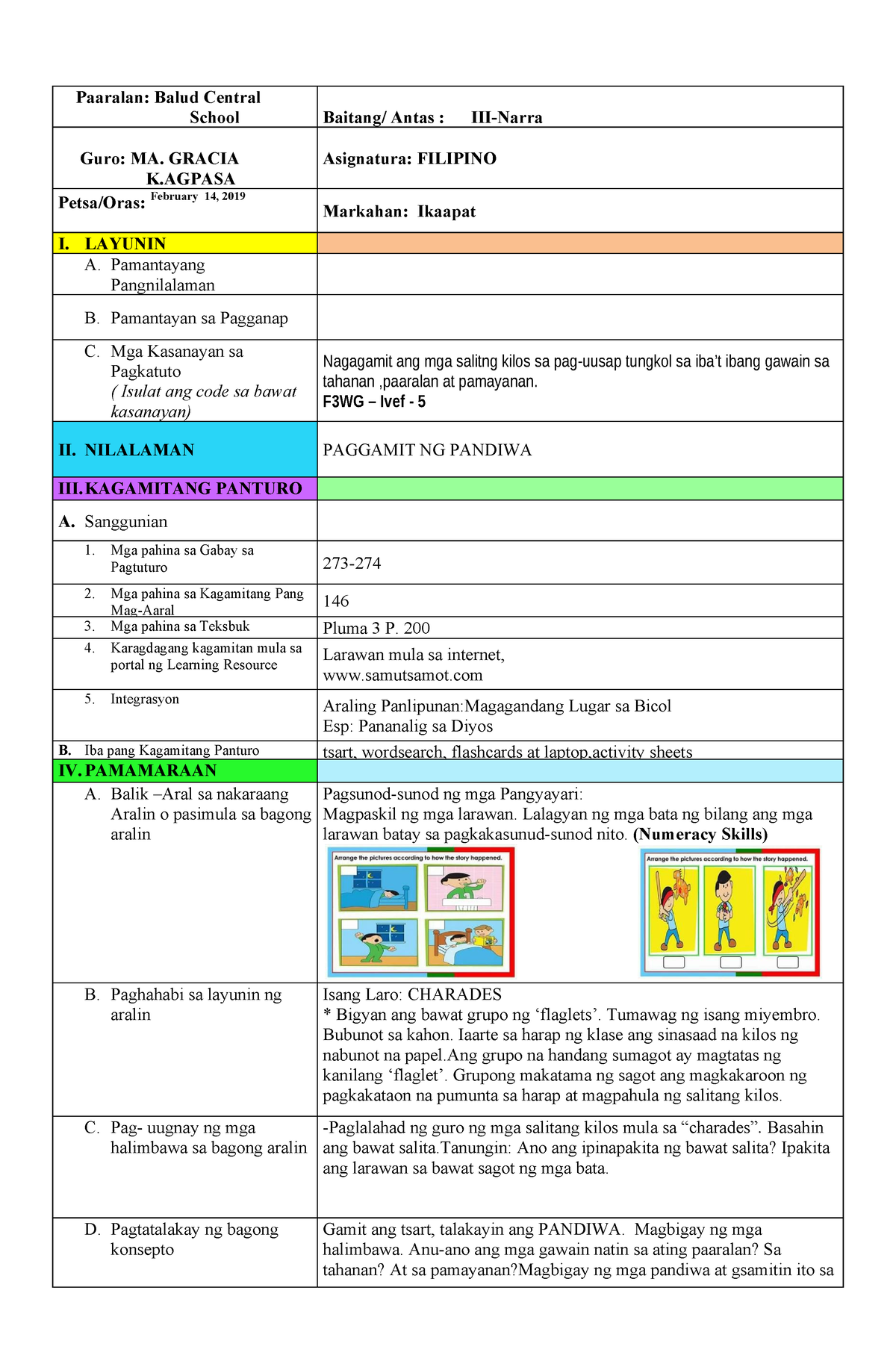 COT DLP Filipino 3 BY Teacher Gracia Agpasa - Paaralan: Balud Central ...