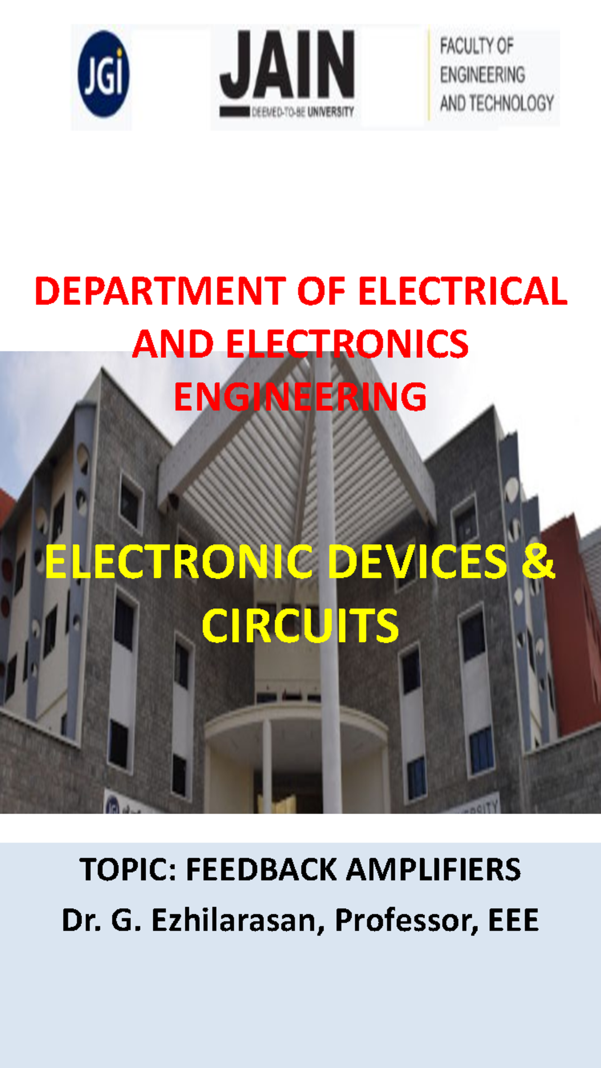 Feedback amplifiers - DEPARTMENT OF ELECTRICAL AND ELECTRONICS ...