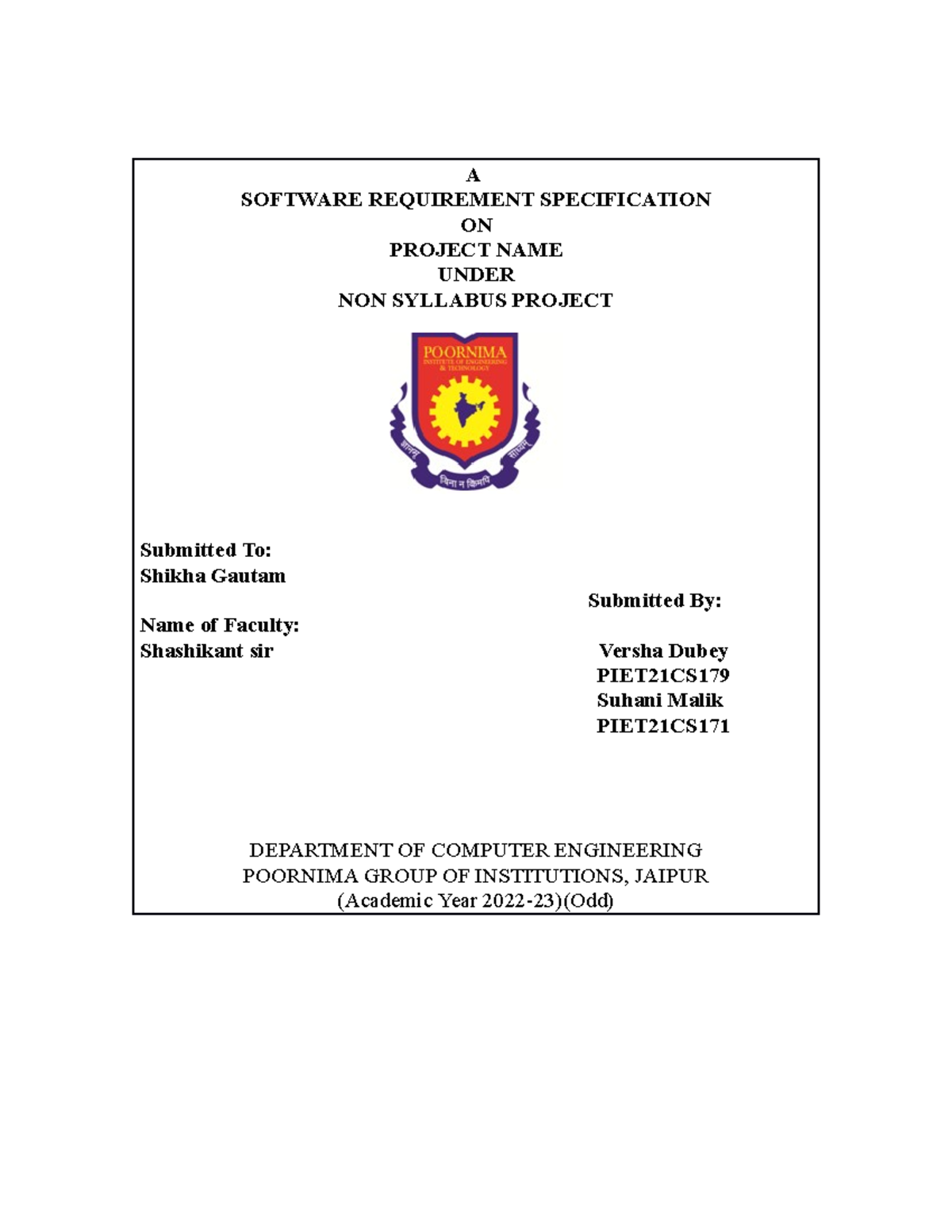 Hostel nsp report - A SOFTWARE REQUIREMENT SPECIFICATION ON PROJECT ...