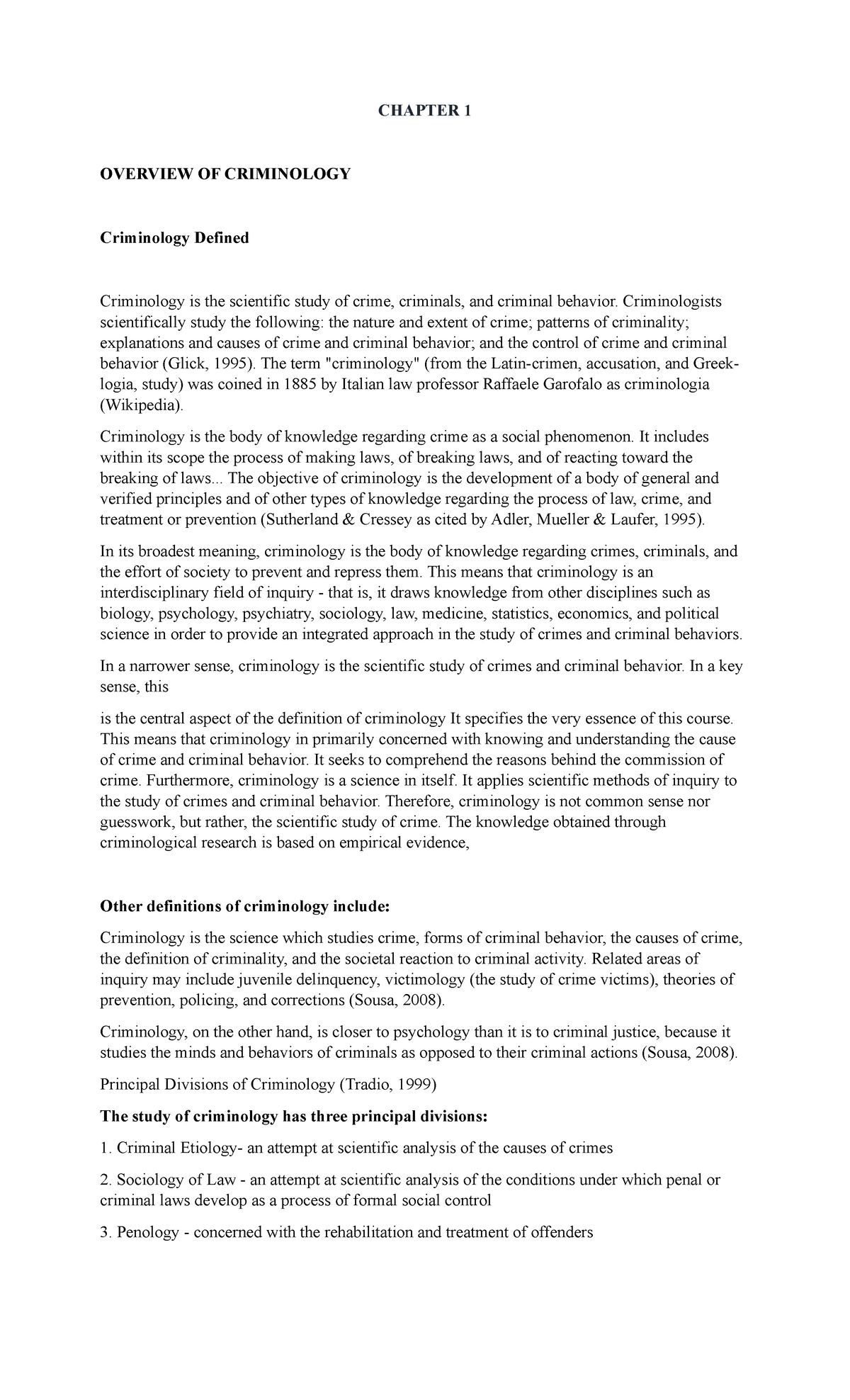 Icrimi- Summarization - CHAPTER 1 OVERVIEW OF CRIMINOLOGY Criminology ...
