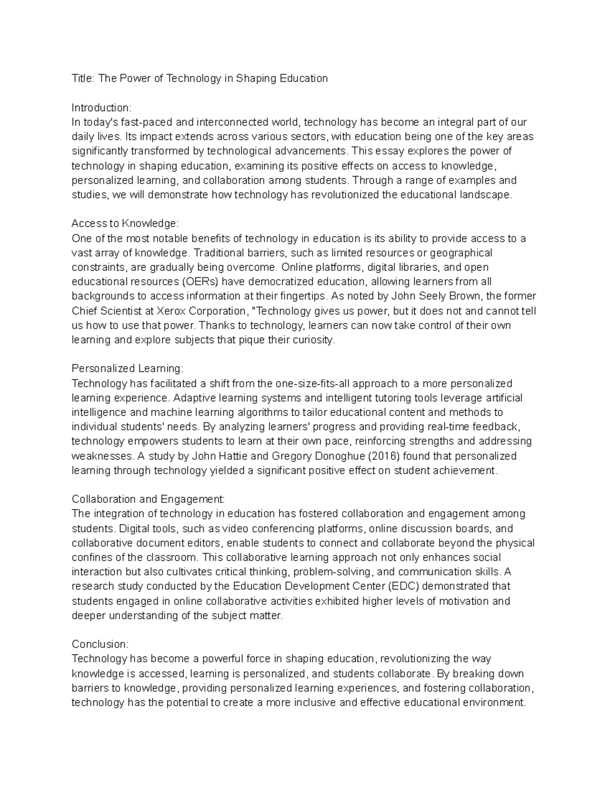 Title The Power of Technology in Shaping Education - Title: The Power ...