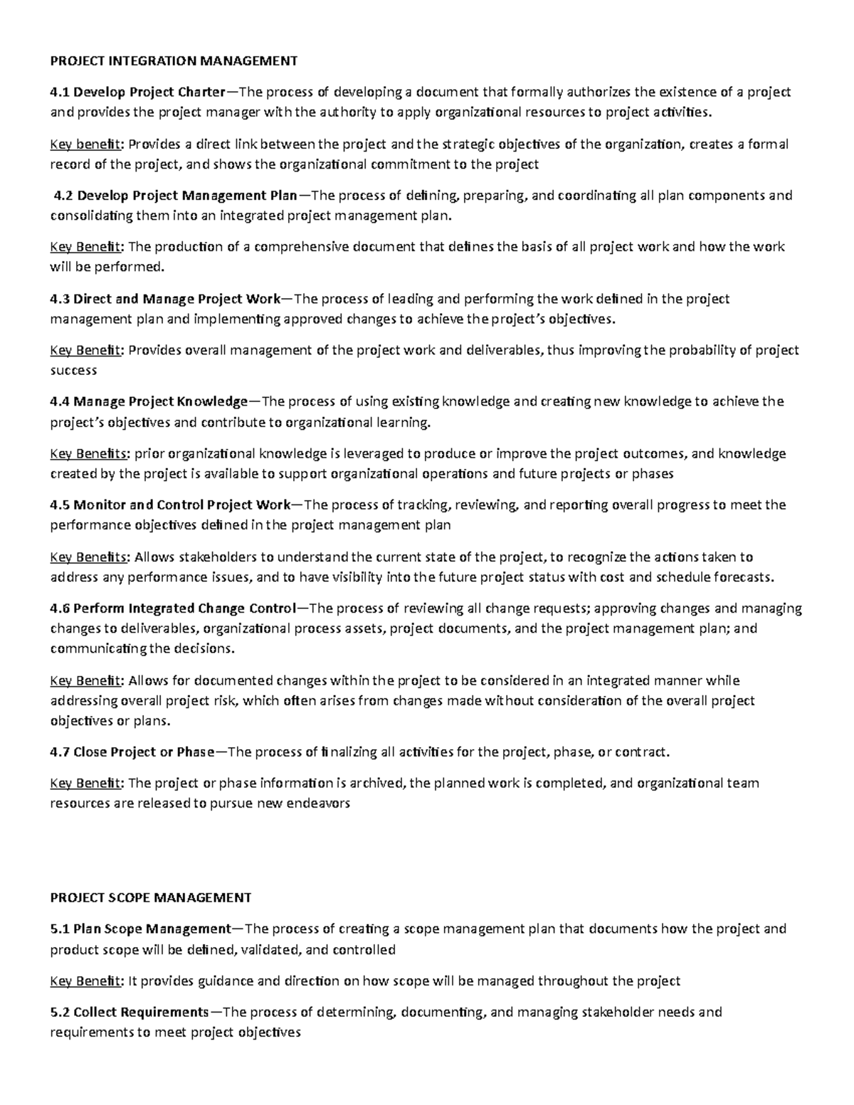 CAPM process descriptions - PROJECT INTEGRATION MANAGEMENT 4 Develop ...