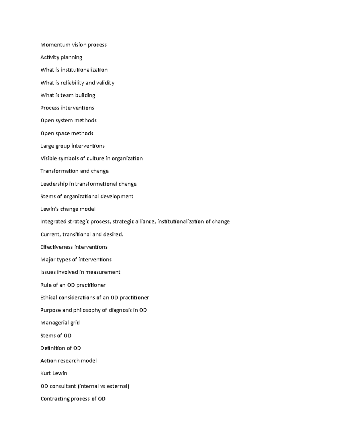 What to read for Org Eff Midterm - Momentum vision process Activity ...