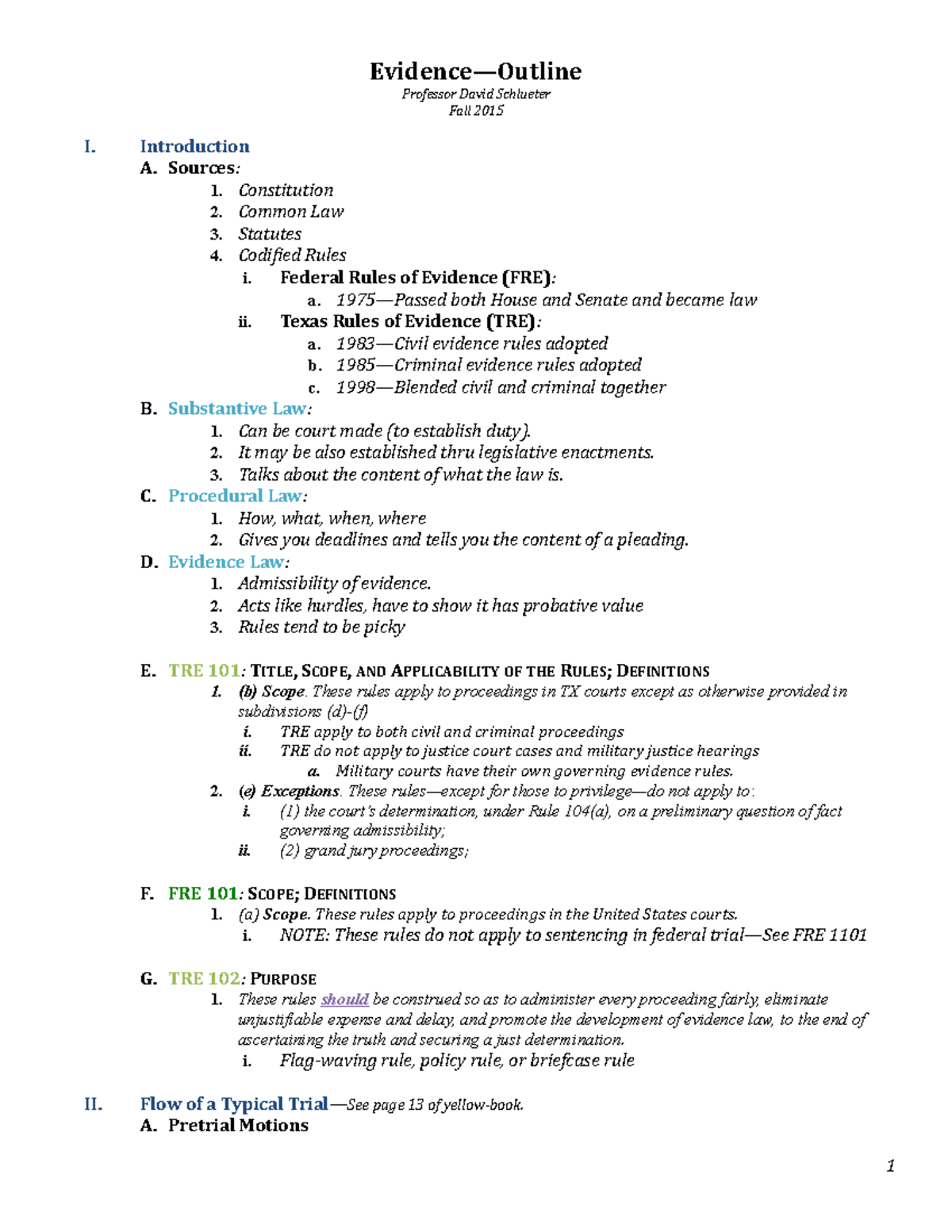 Evidence Law Outline (2015) - Evidence—Outline Professor David ...