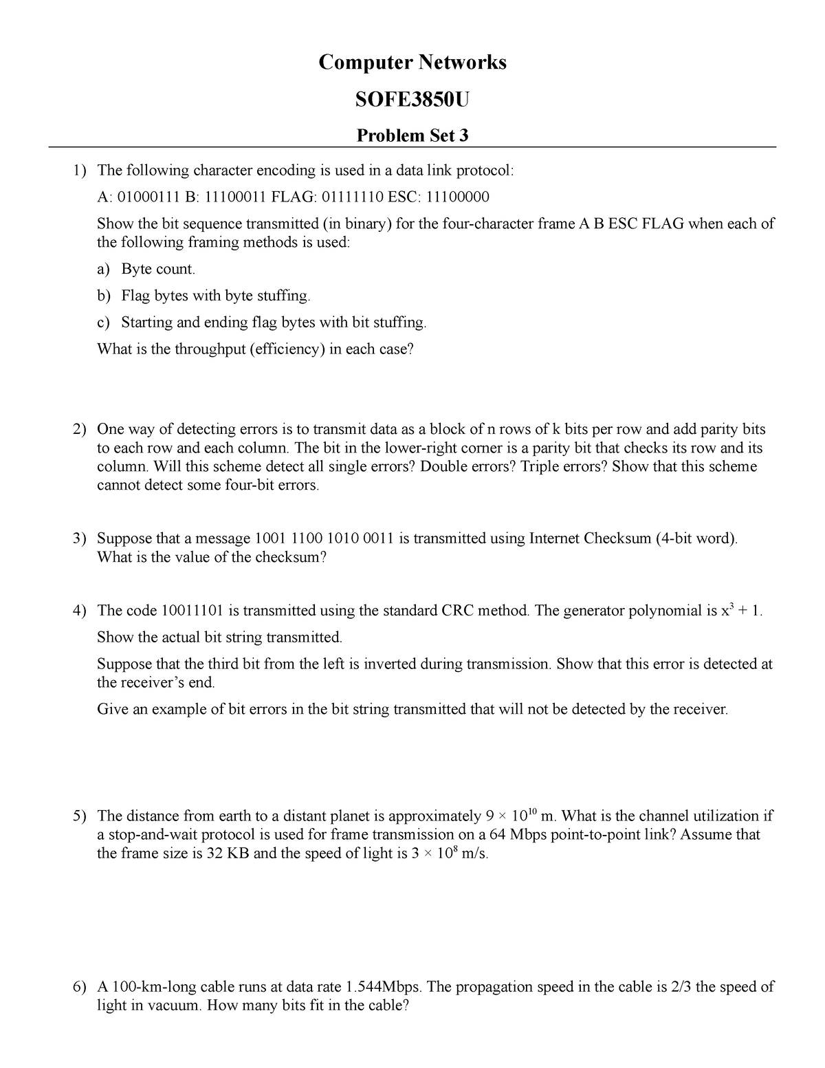 Problem Set 3 Enjoy The Stuff Computer Networks Sofe3850u Problem