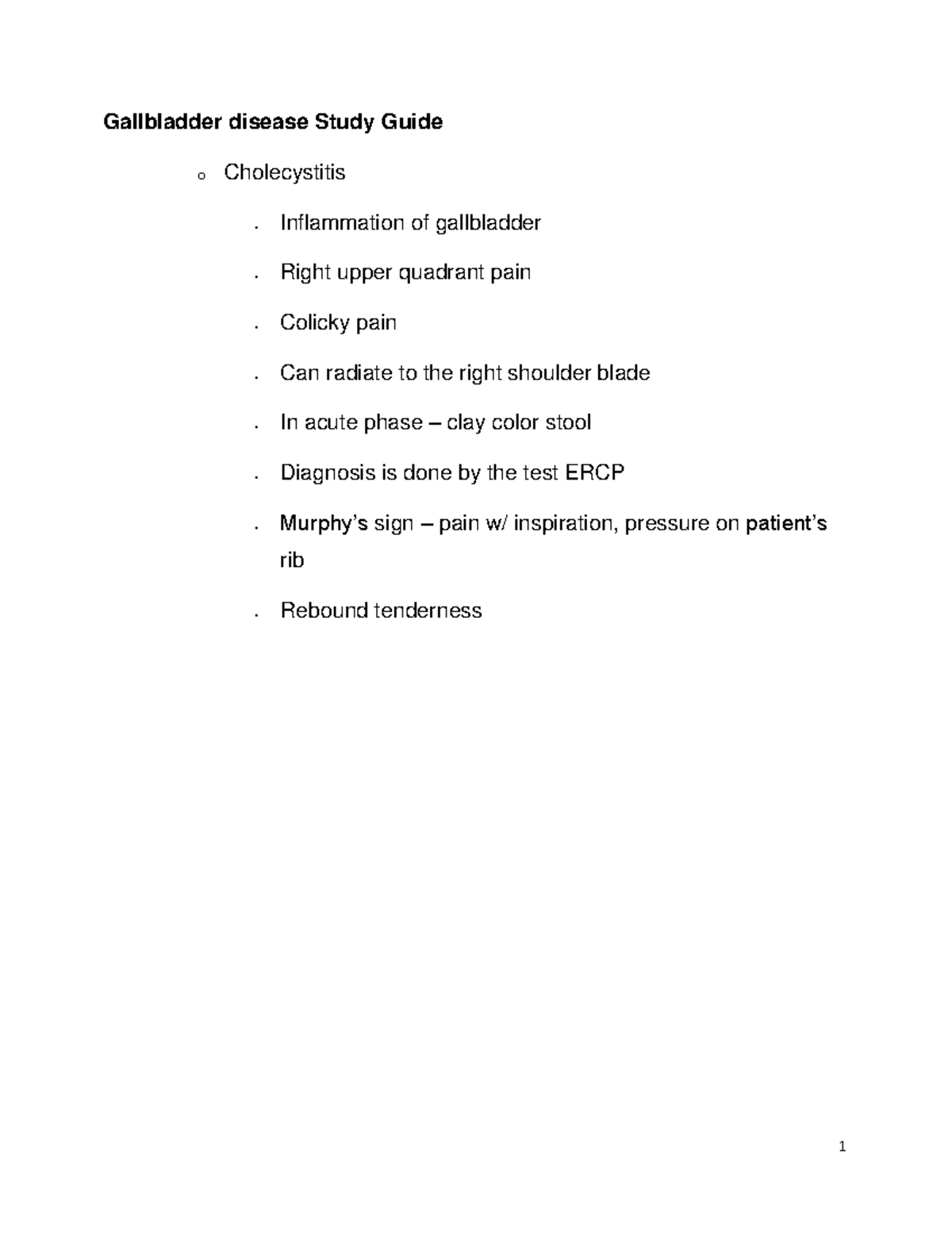 Gallbladder disease Study Guide - Studocu