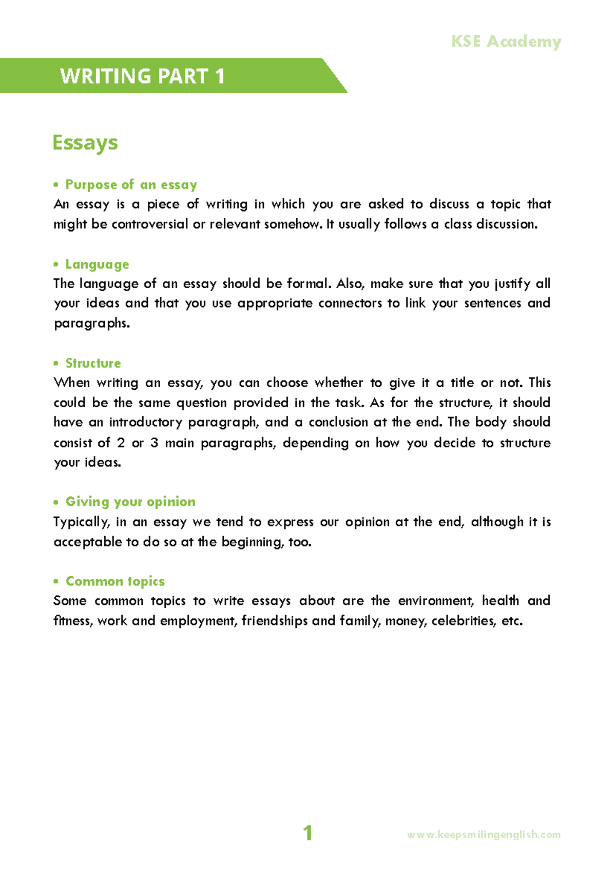 Essay - FCE- Writing- Guide - • Purpose of an essay An essay is a piece ...