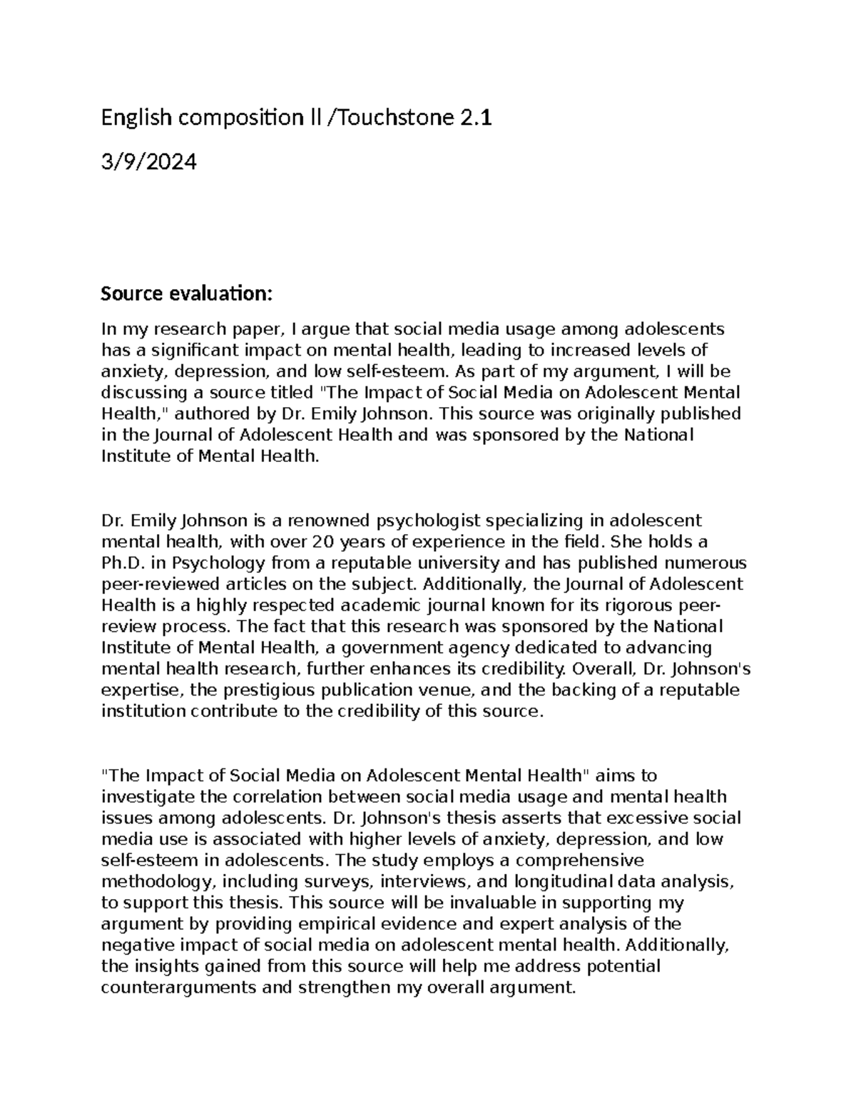 Touchstone 2 - English composition ll /Touchstone 2. 3/9/ Source ...