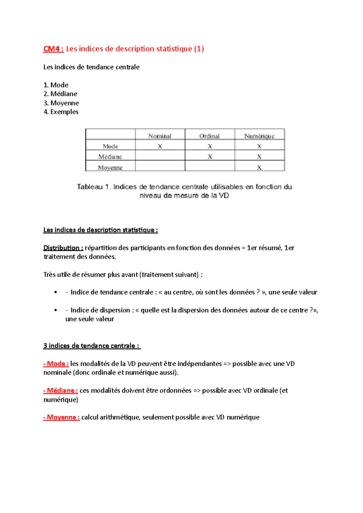 S1-CM4 Statistiques - CM4 : Les Indices De Description Statistique (1 ...