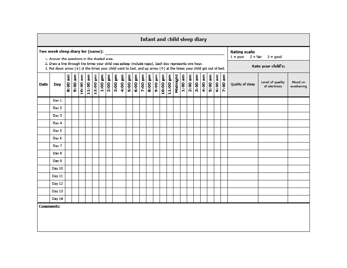 Sleep diary Pediatria Studocu
