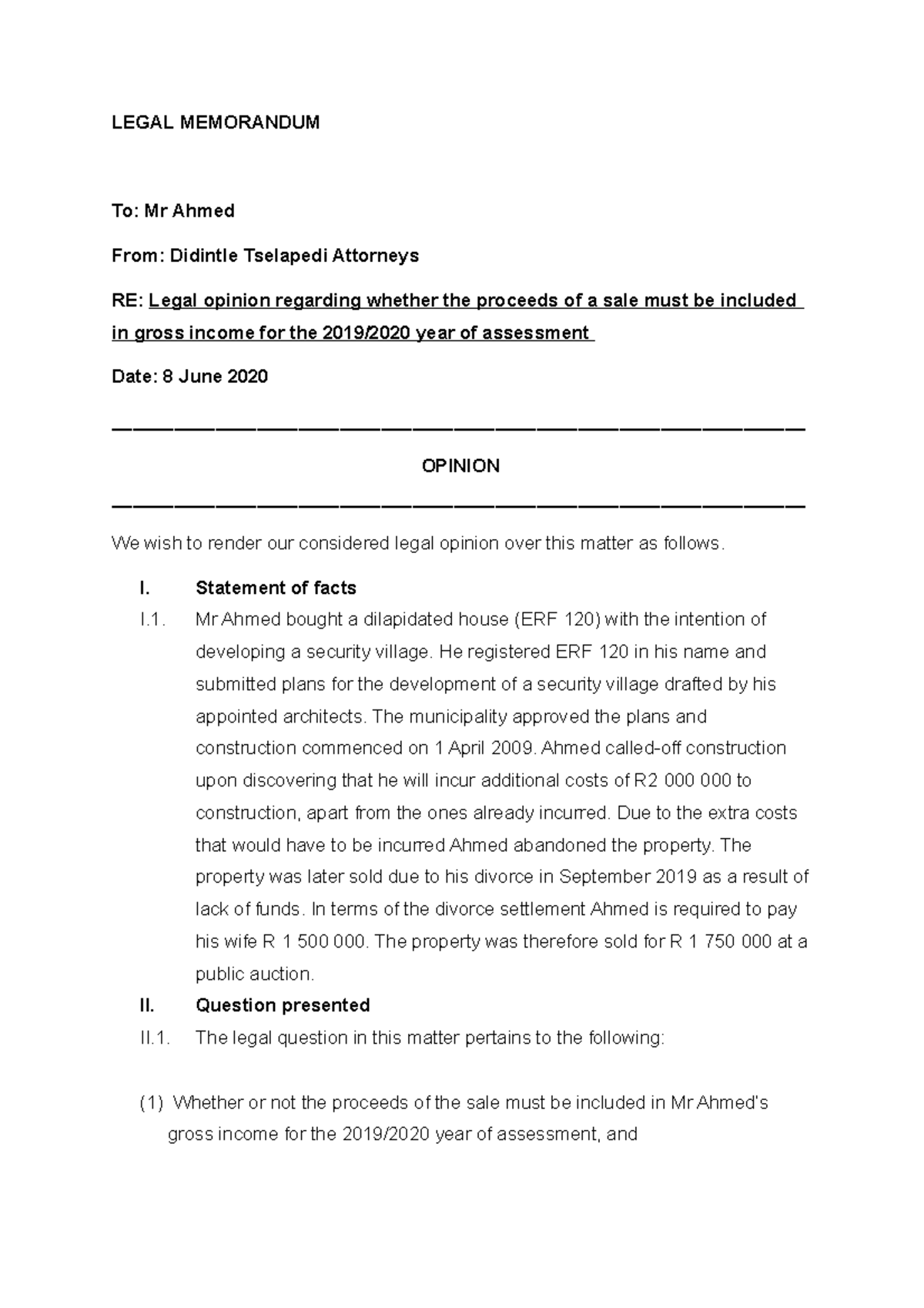 Legal memorandum When proceeds of sale must be included in gross