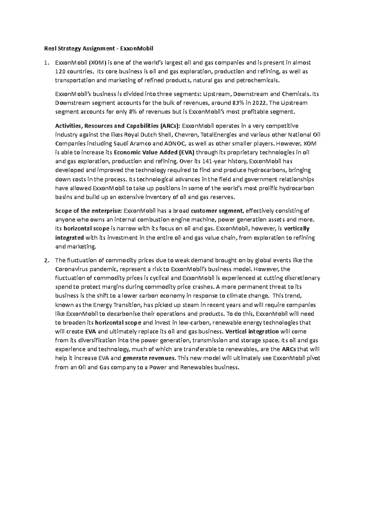 Real World Strategy - Exxon Mobil - Real Strategy Assignment ...
