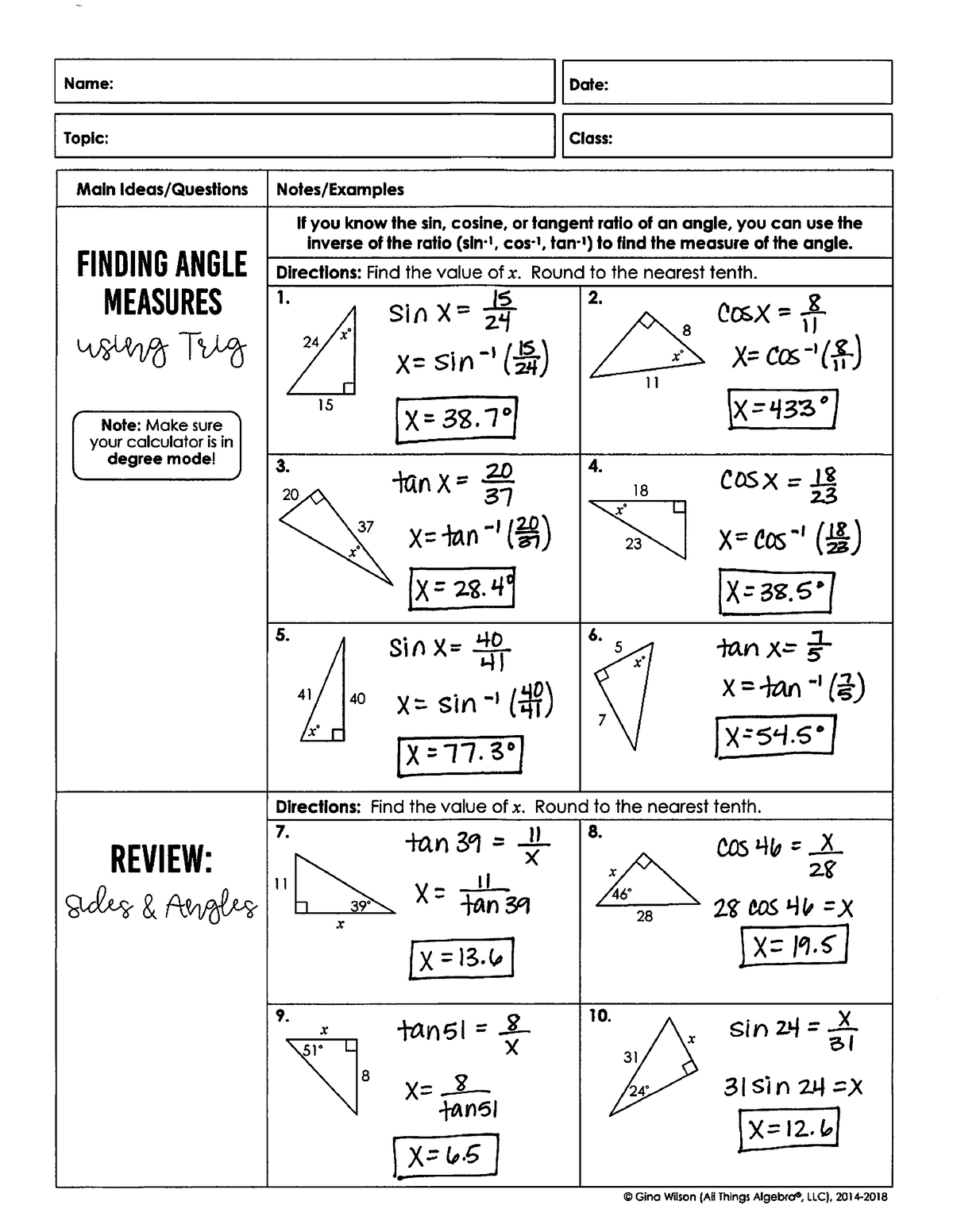 homework 5 trigonometry finding sides and angles